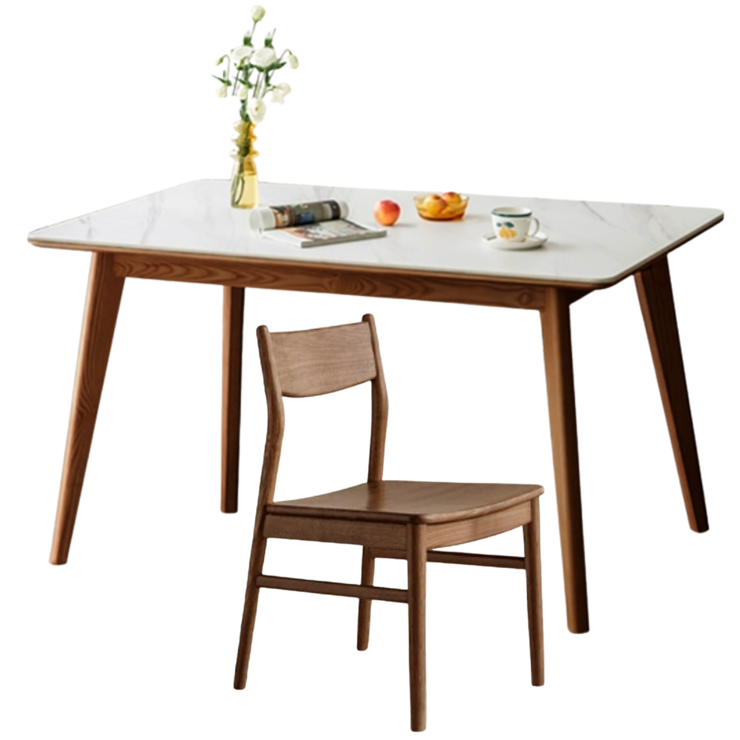 Ash Solid Wood Nordic Dining Table With Rock Slab Surface
