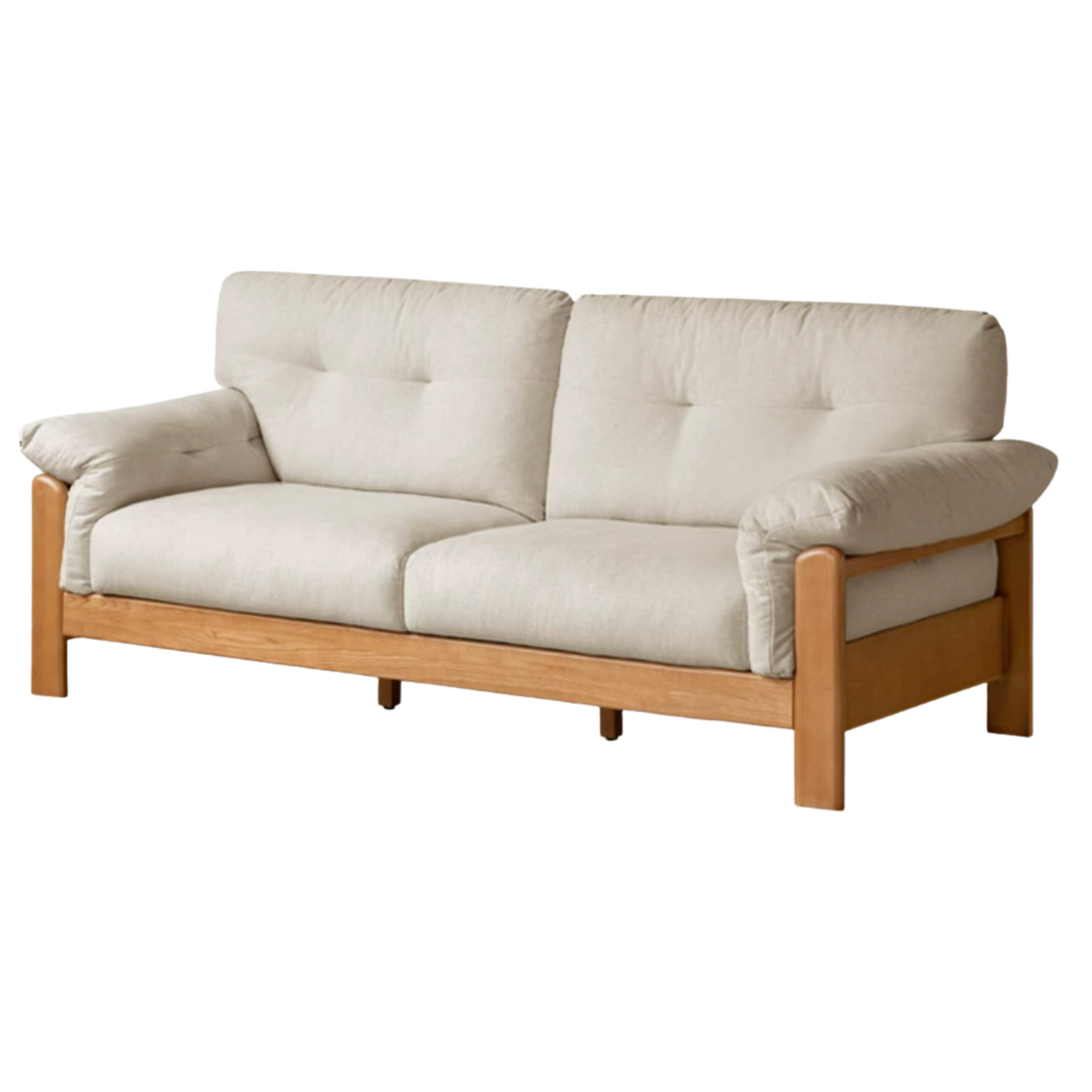 Ash Solid Wood Genuine leather, fabric Exposed Frame Sofa with Tufted Cushions