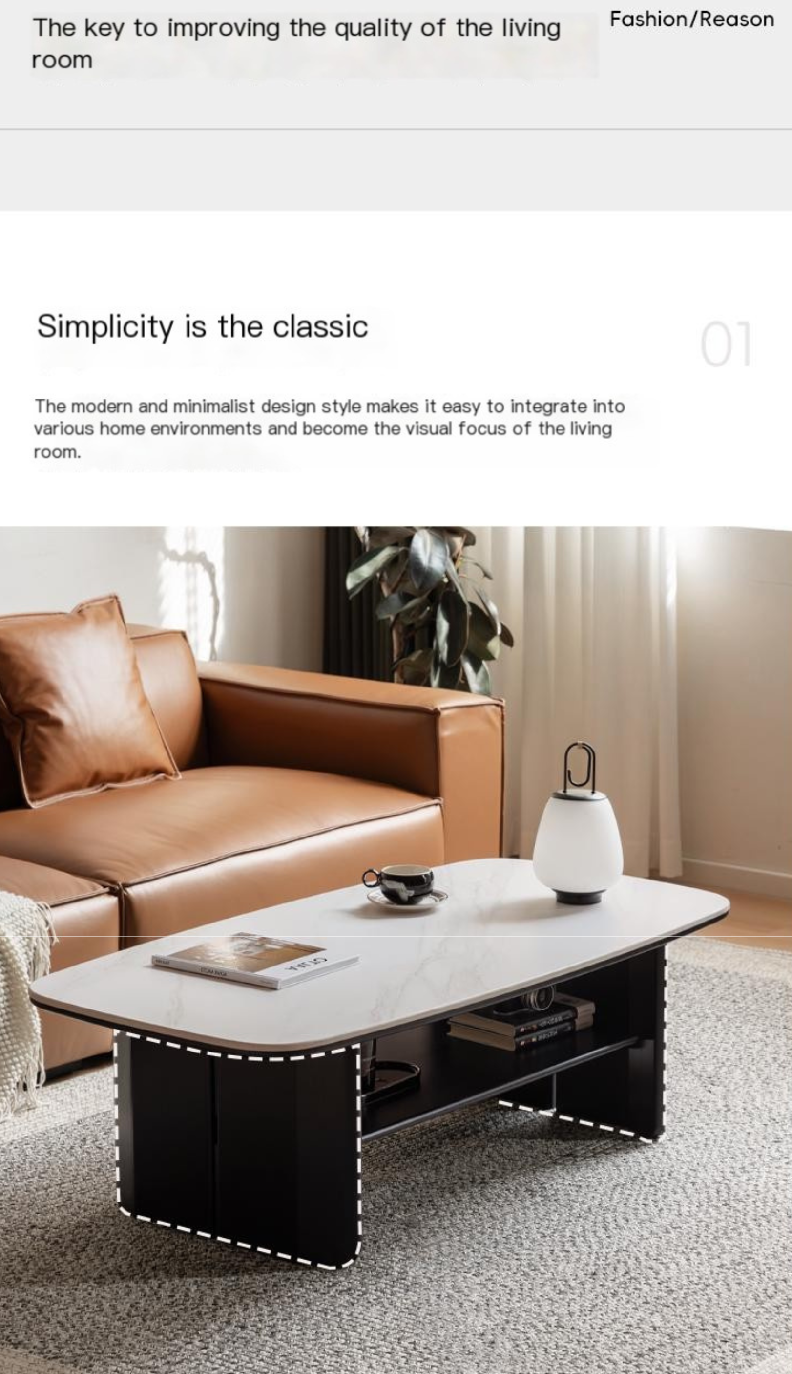 Rubberwood Italian Light Luxury Coffee Table.