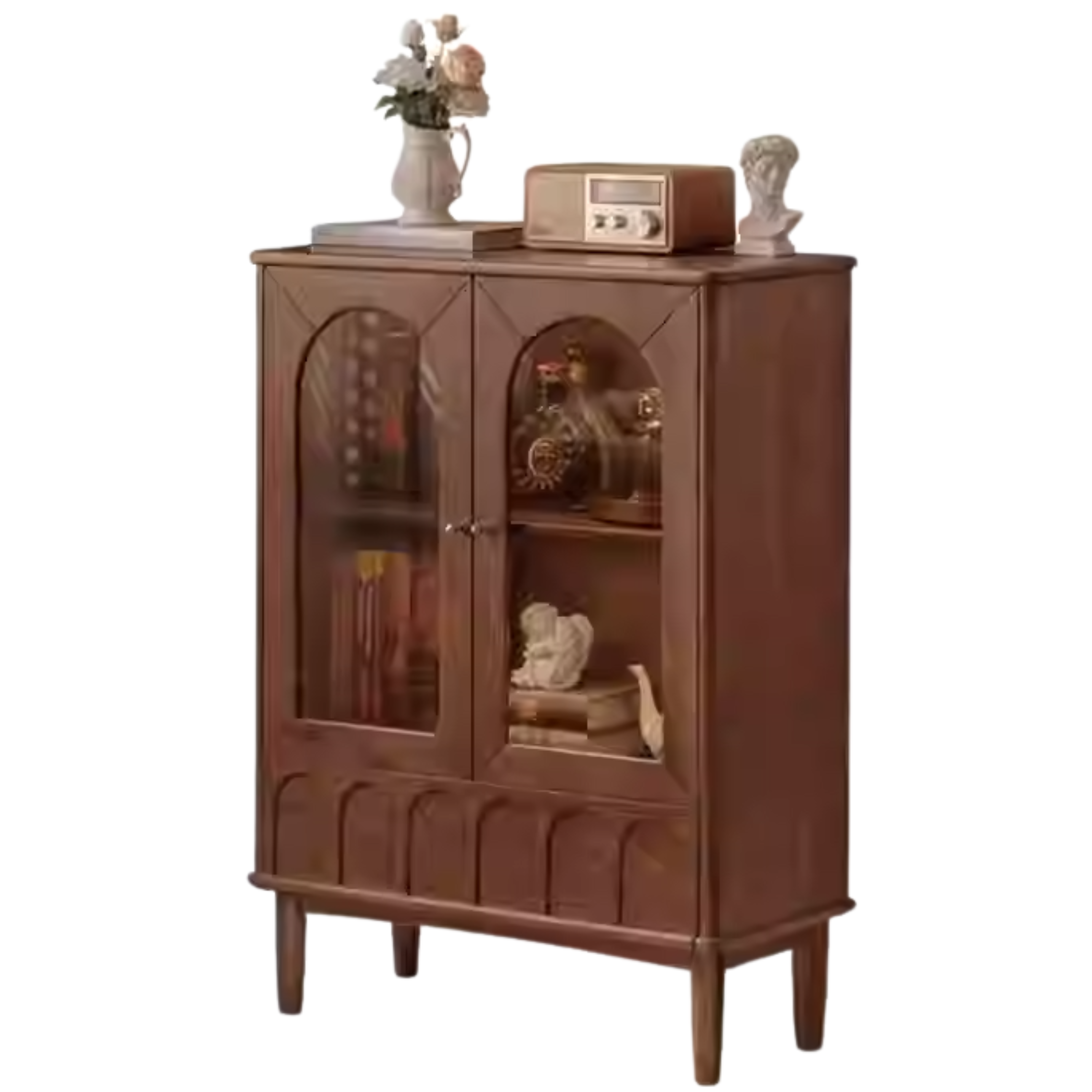 Black Walnut Solid Wood French Retro Side Cabinet.