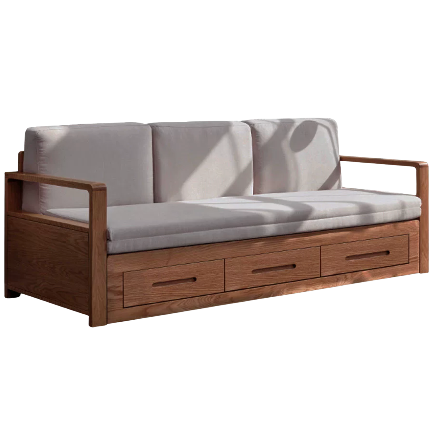 Oak Solid Wood Sofa Bed with Storage, Modern Design