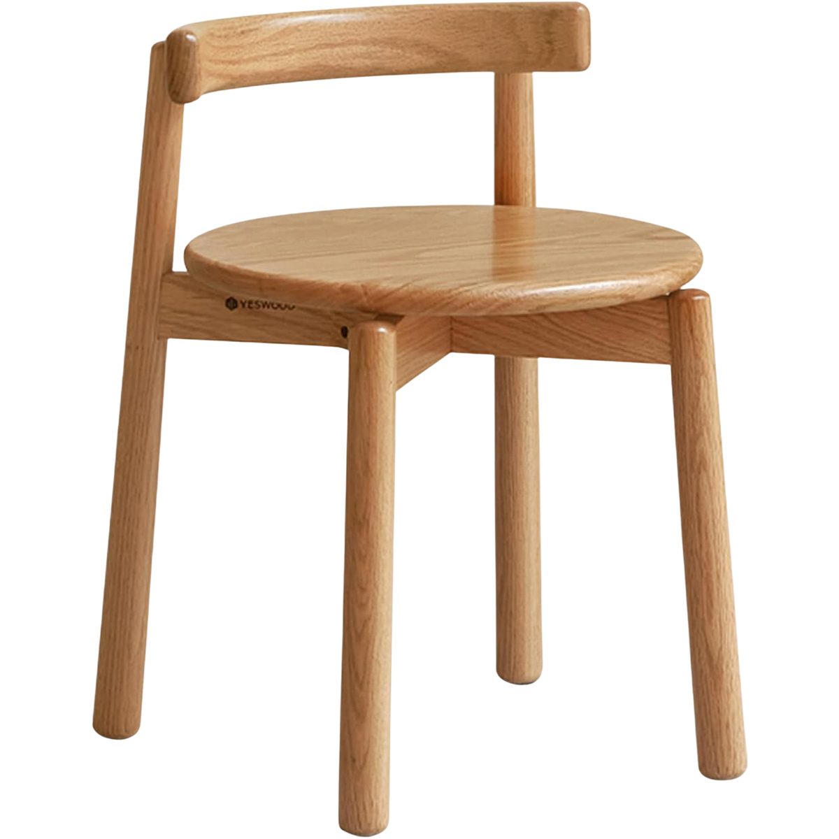 Oak Solid Wood Low Back Makeup Stool with Round Seat