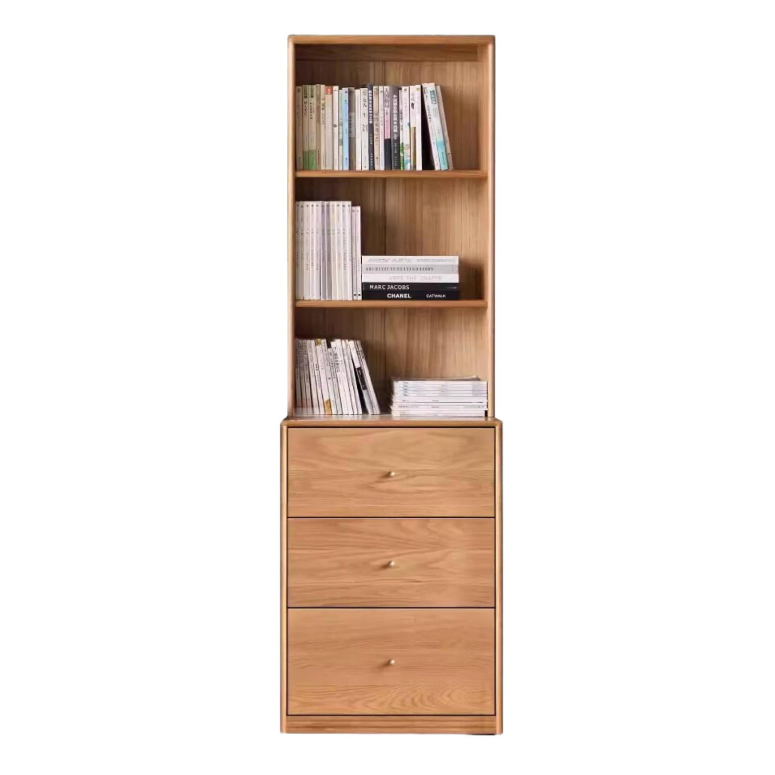 Oak Solid Wood Floor-To-Ceiling Combination Bookshelf, Glass Bookcase