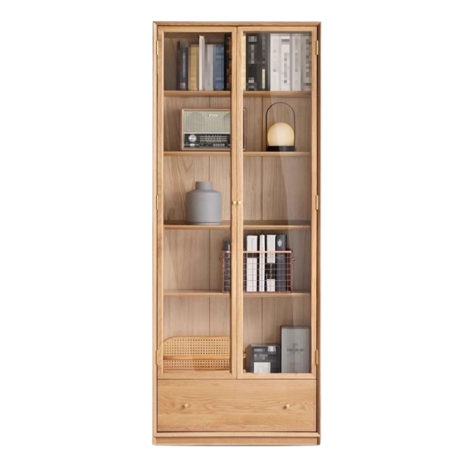 Oak Solid Wood Nordic Style Bookshelf with Floor Storage Cabinet