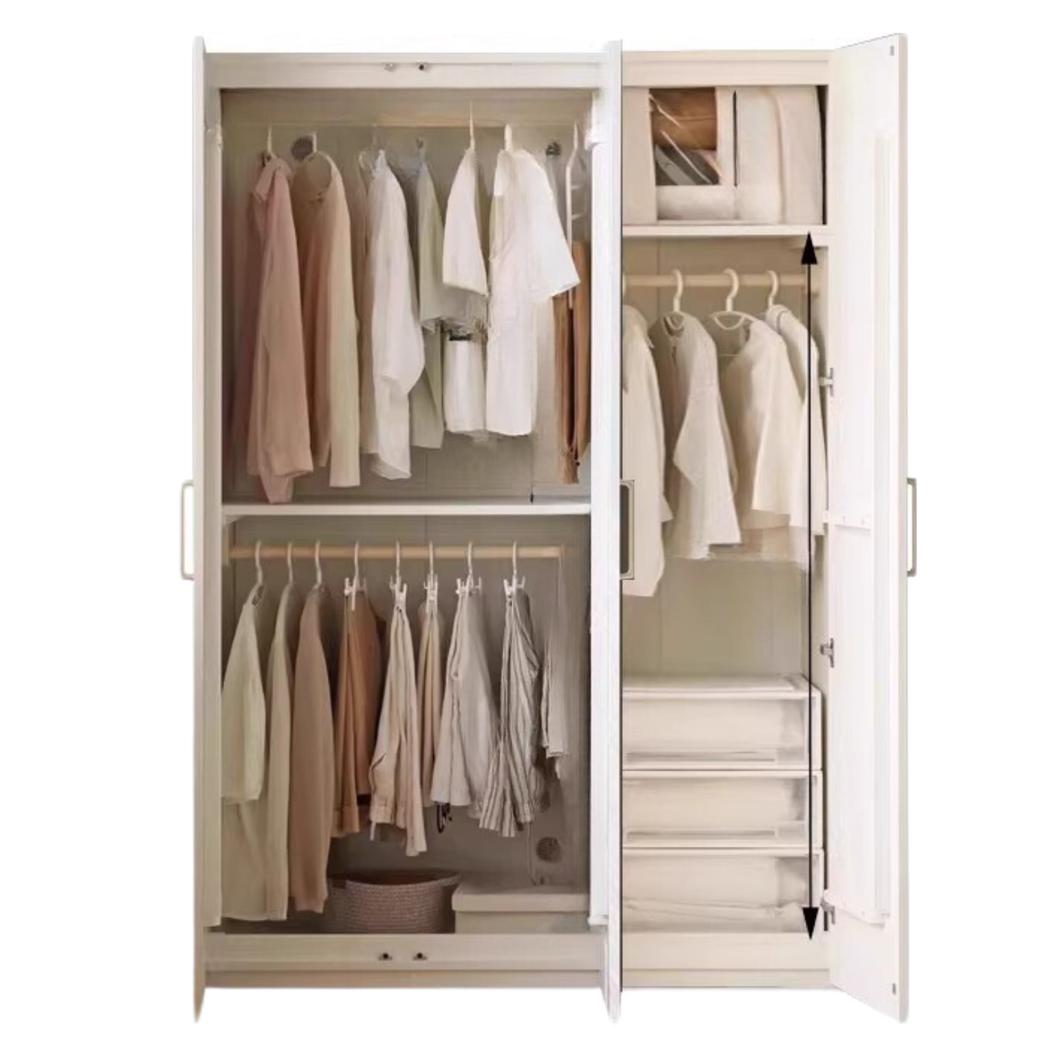 Pine Solid Wood Wardrobe French Cream Style.