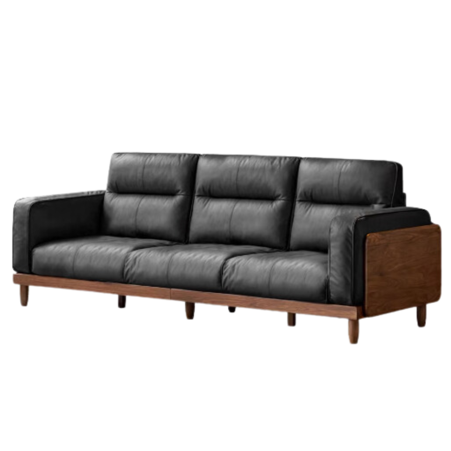 Black Walnut, Ash, Solid Sandalwood Wood Sofa with Genuine Top-Grain Yellow Cowhide Leather,fabrics
