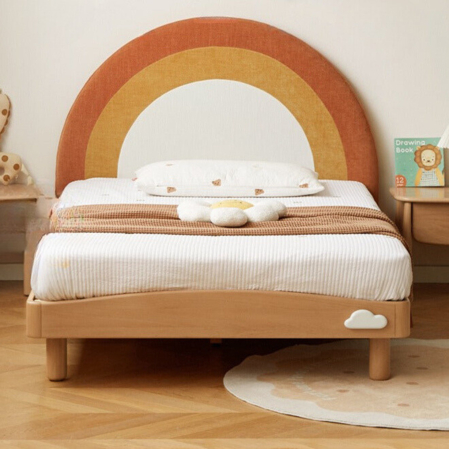 Beech Solid Wood Children's Rainbow Montessori Platform Bed.