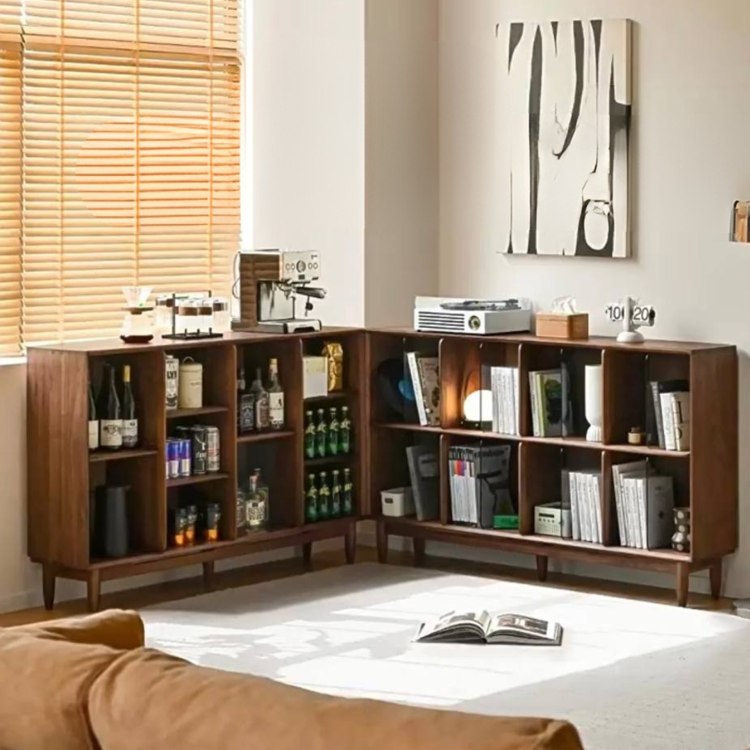 Black Walnut, Oak Solid Wood Bookcase Modern Storage Cabinet.