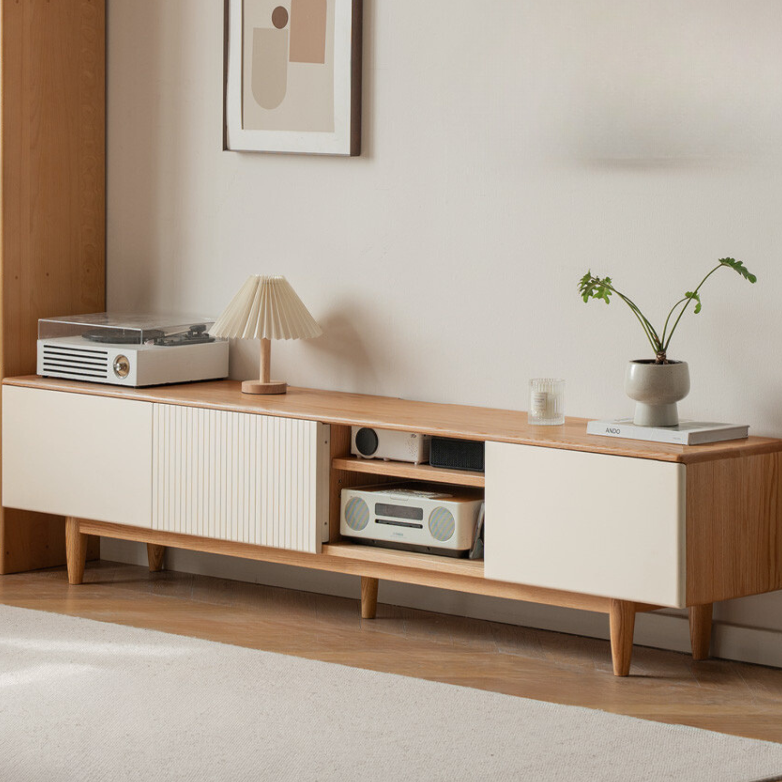 Oak Solid Wood Modern Storage TV Cabinet.