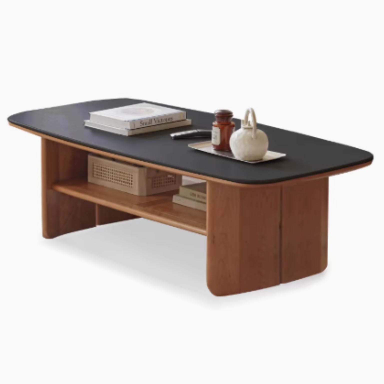 Rubber, Black Walnut, Сherry Solid Wood Rock Plate Coffee Table