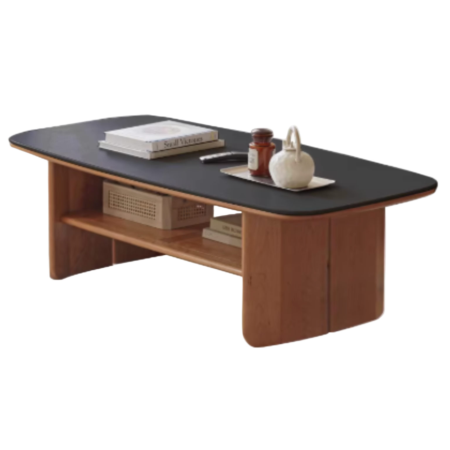 Rubber, Oak, Black Walnut, Сherry Solid Wood Rock Plate Coffee Table