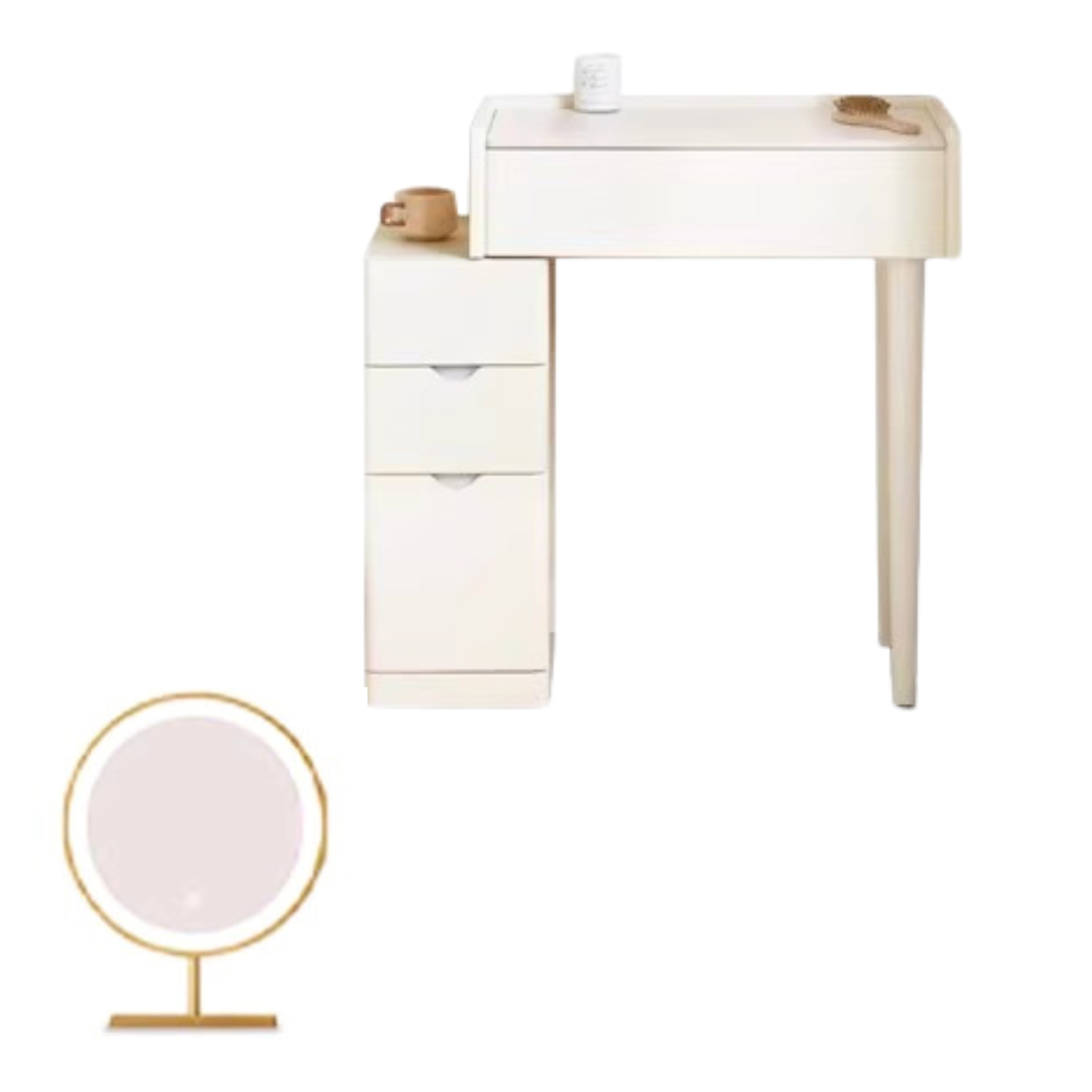Pine Solid Wood Makeup Table Cream Style.