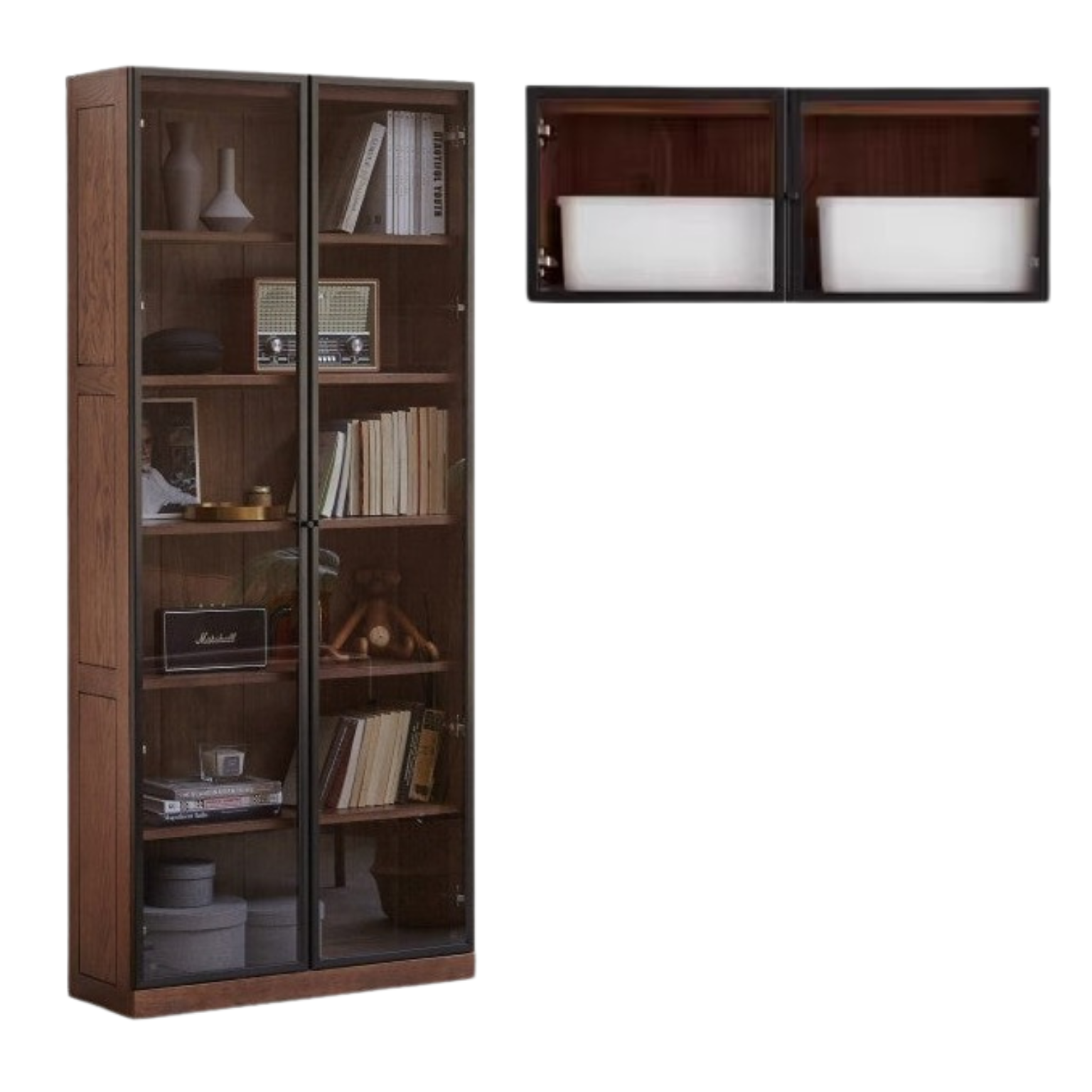 Solid Rubberwood, Oak Solid Wood Bookcase Modern With Glass Door