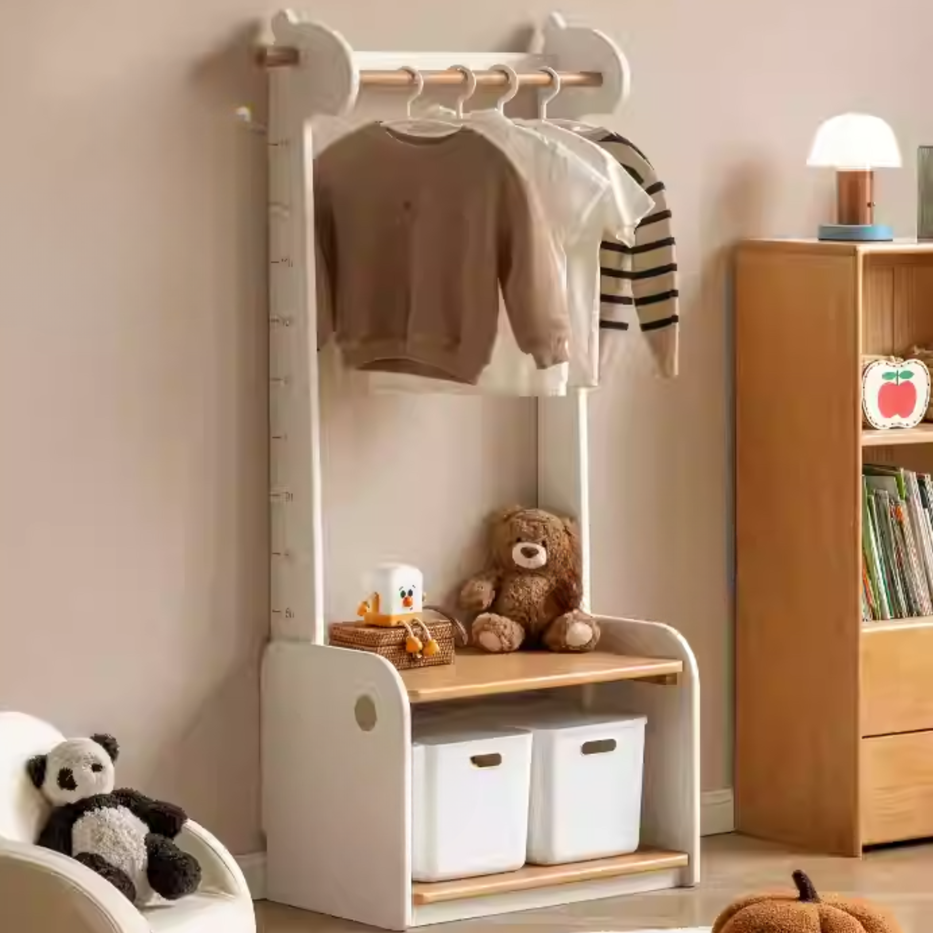 Beech, Solid Rubberwood Children's Coat Rack.