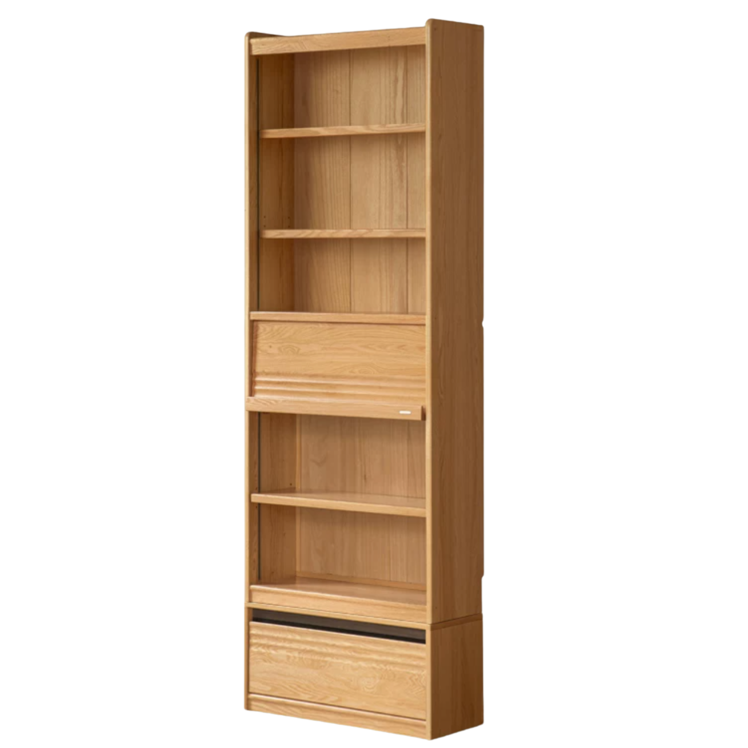 Oak, Ash Solid Wood Display Bookcase with Wall-Mounted Option and Storage Cabinet