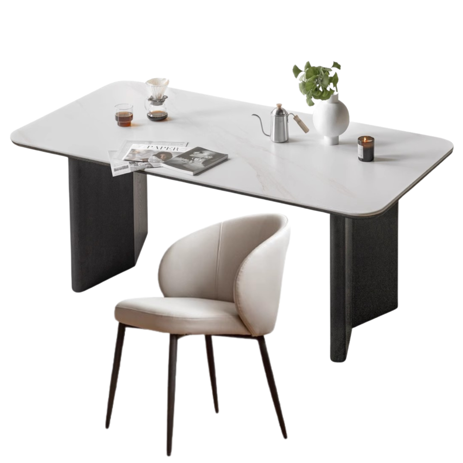 Oak Solid Wood, Solid Rubberwood Slate Italian Dining Table