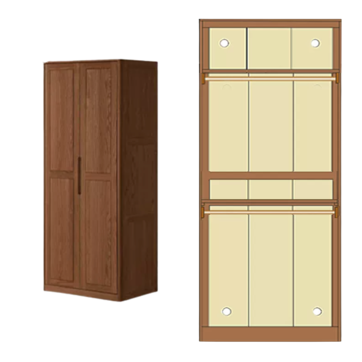 Oak Solid Wood Wardrobe with Recessed Groove Handles