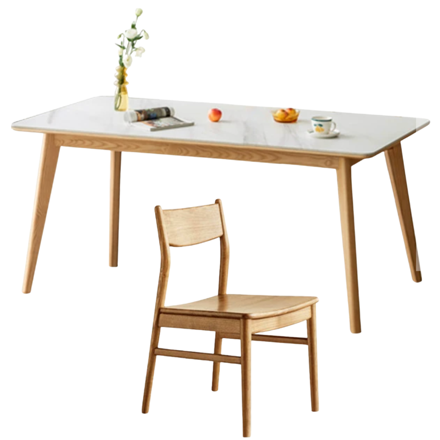 Ash Solid Wood Nordic Dining Table With Rock Slab Surface