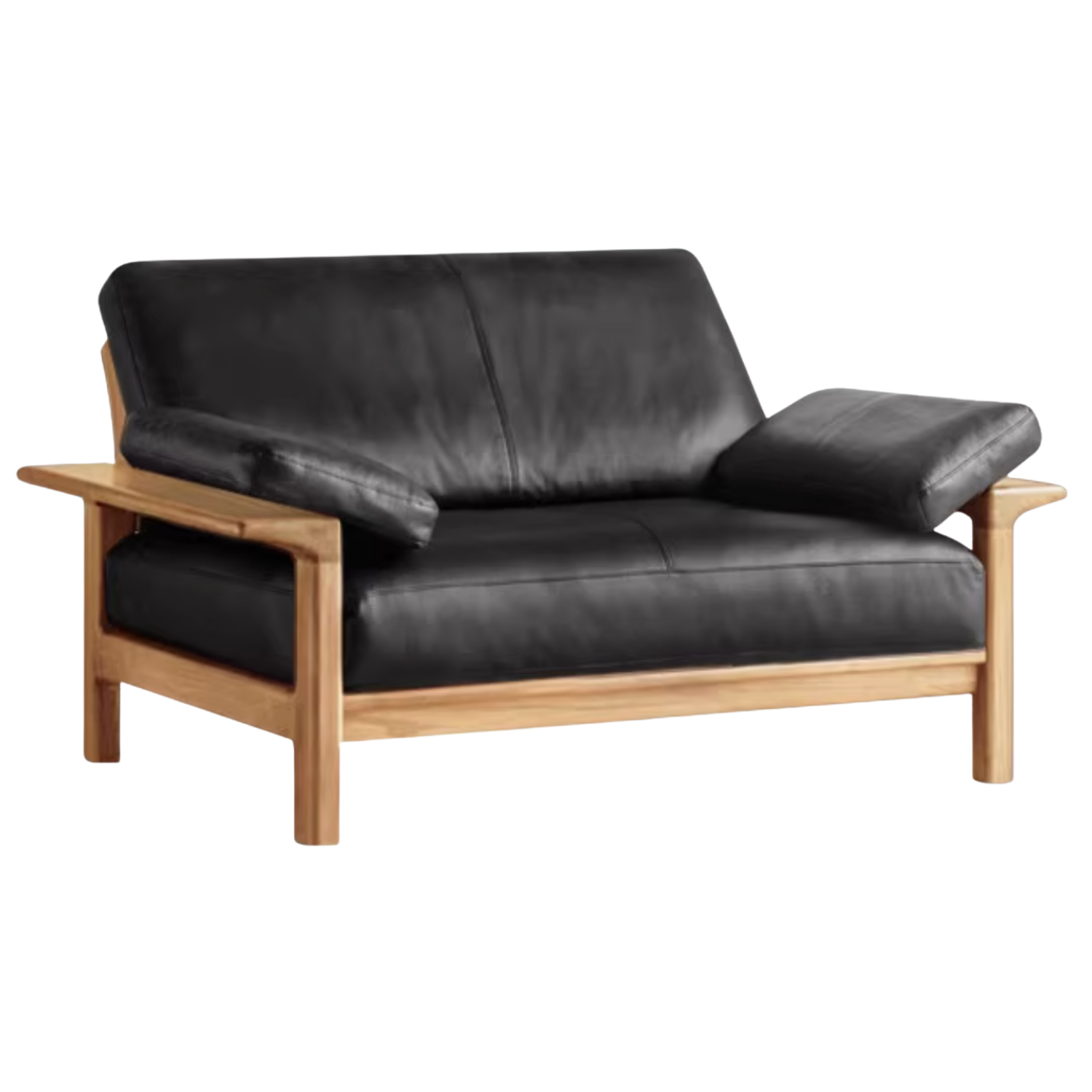 Oak, Ash Solid Wood Wabi Sabi Style Genuine Leather Sofa, fabric sofa