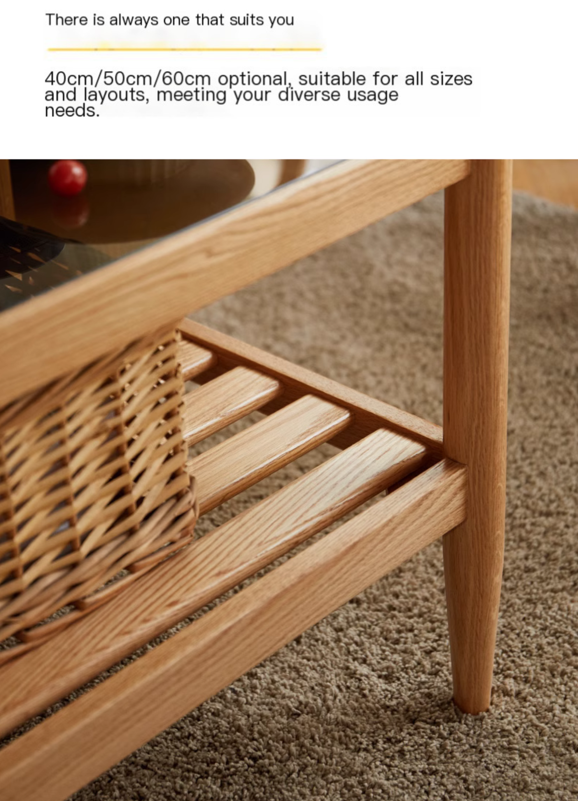 Oak Solid Wood Nordic Glass Coffee Table