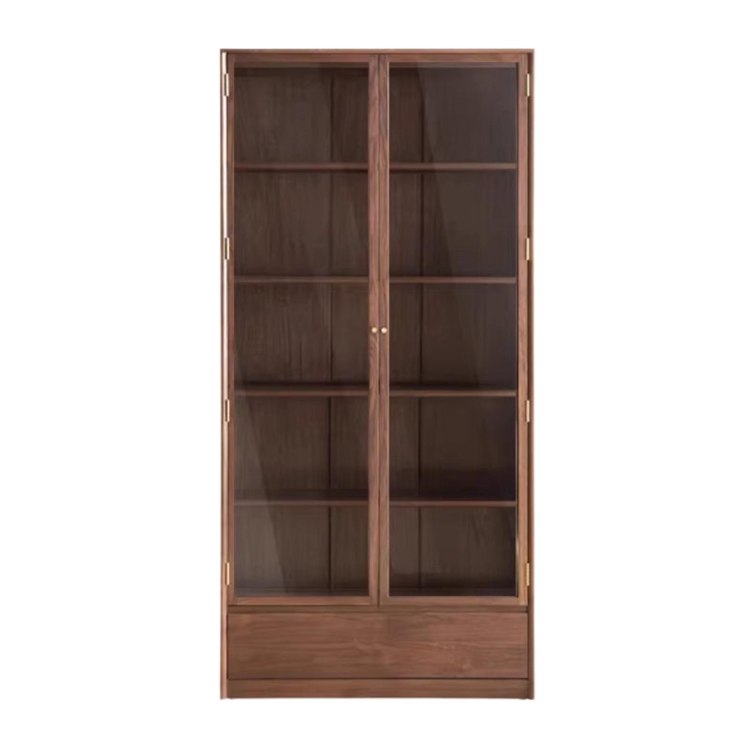 Black Walnut Solid Wood Bookcase Display Glass Door Storage Cabinet