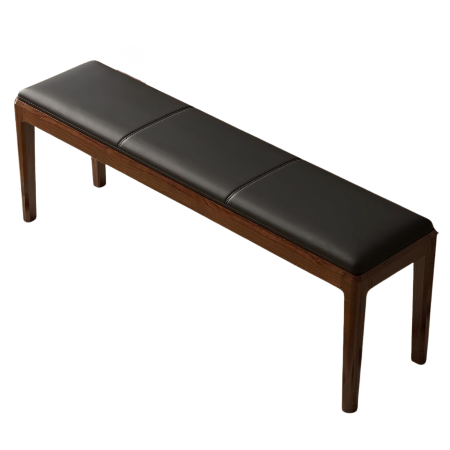 Oak, Rubberwood Solid Wood Leather Channel Tufted Bench