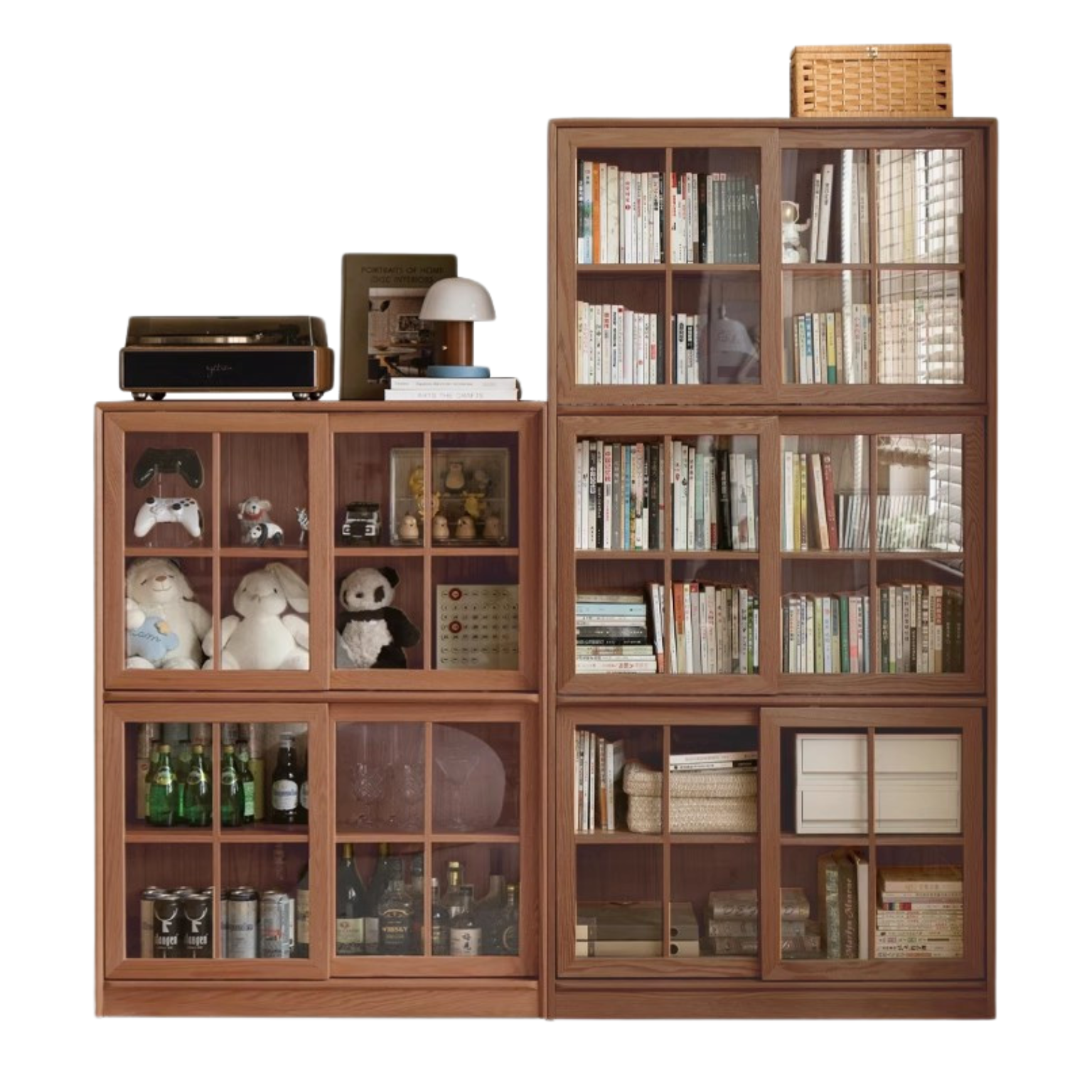 Oak Solid Wood Bookcase Floor to Floor Free Combination Sliding Door