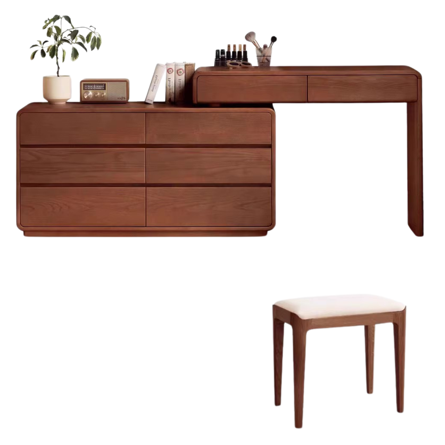 Ash Solid Wood Telescopic Dressing Table Integrated Storage.