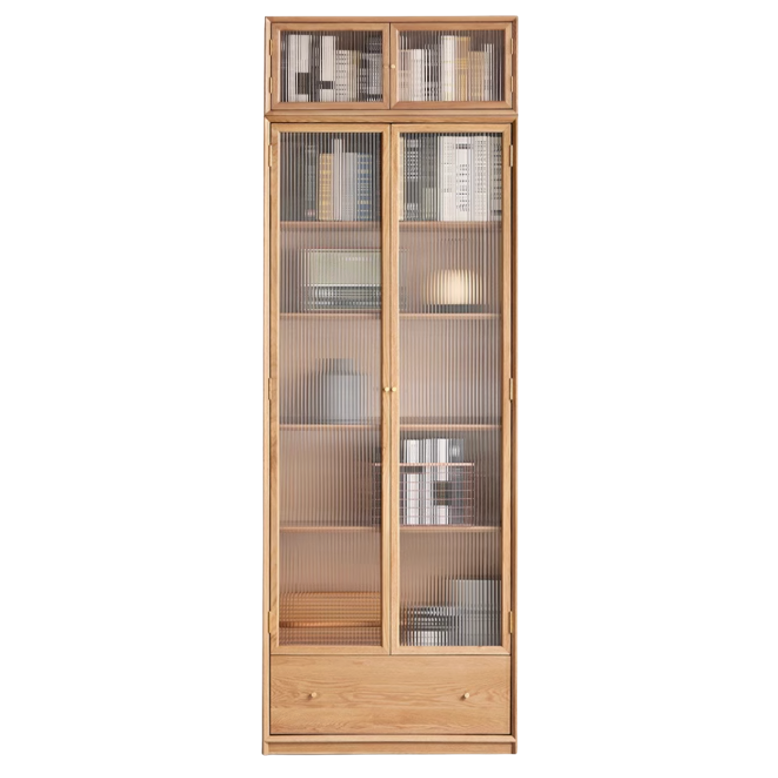 Oak, Ash Solid Wood Modular Bookcase with Glass Doors