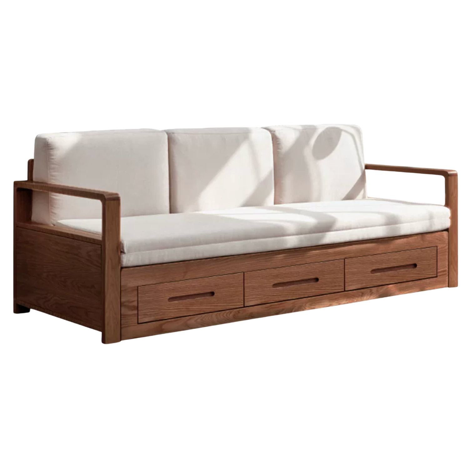 Oak Solid Wood Sofa Bed with Storage, Modern Design
