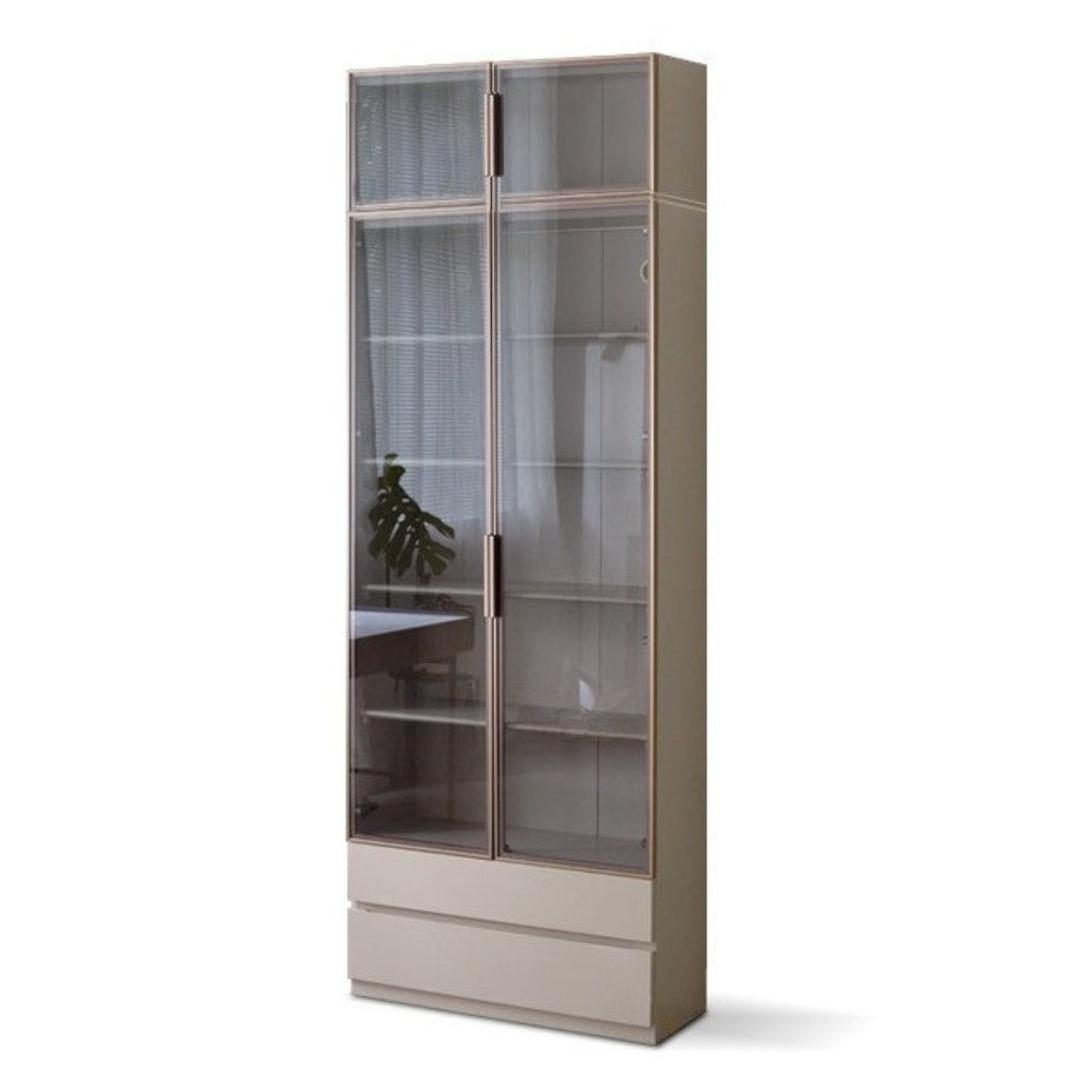 Poplar Solid Wood Combination Bookcase, Glass Door Cabinet