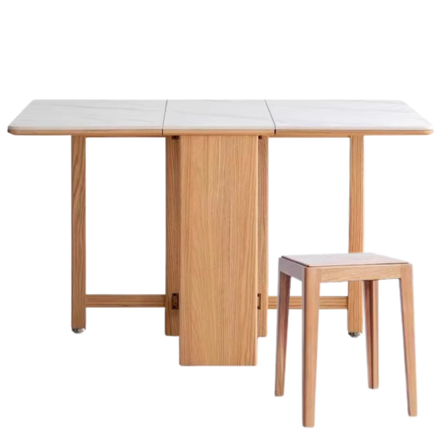 Oak Solid Wood Foldable Dining Table With Rock Slab Surface