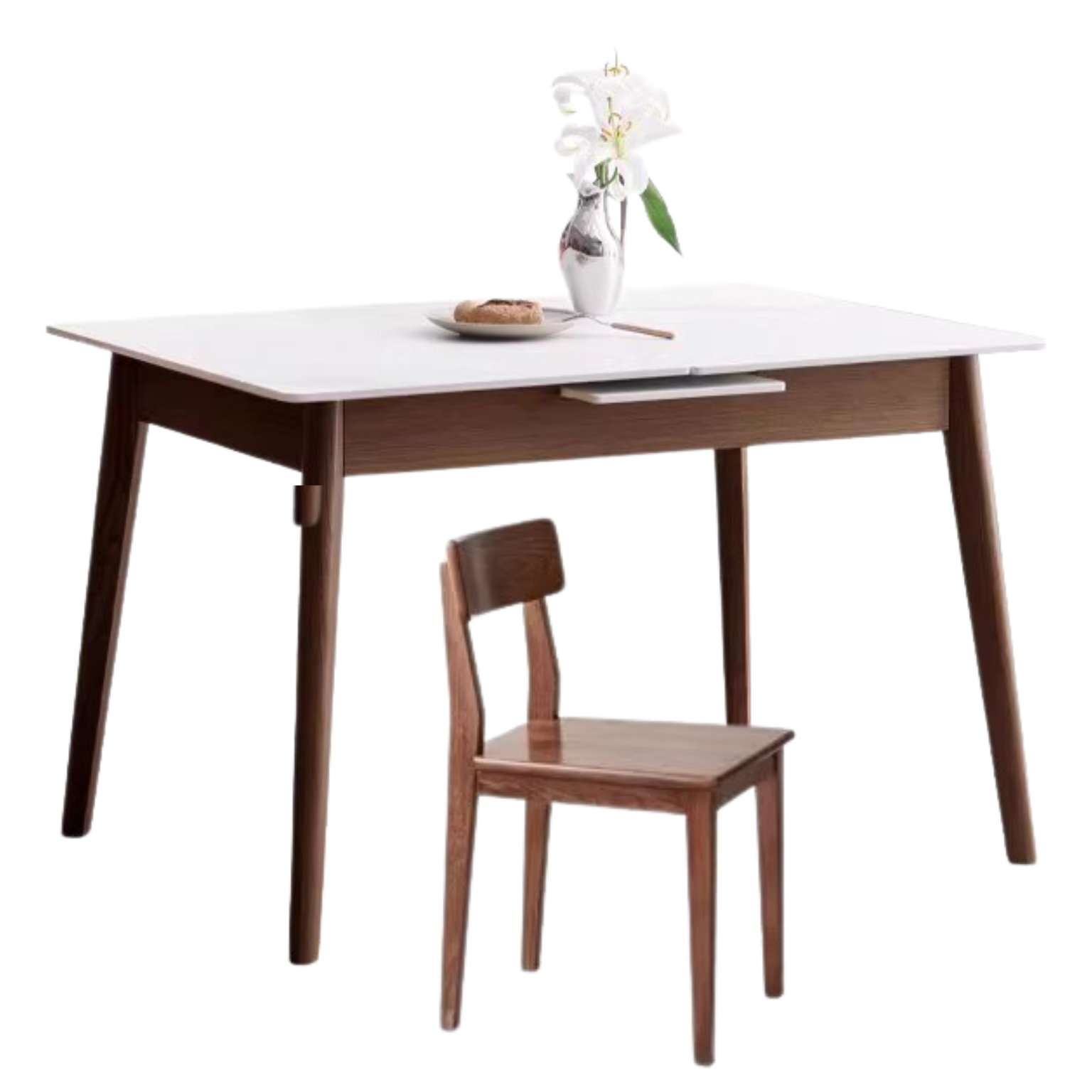 Oak Solid Wood Folding Dining Table Rock Slab Surface