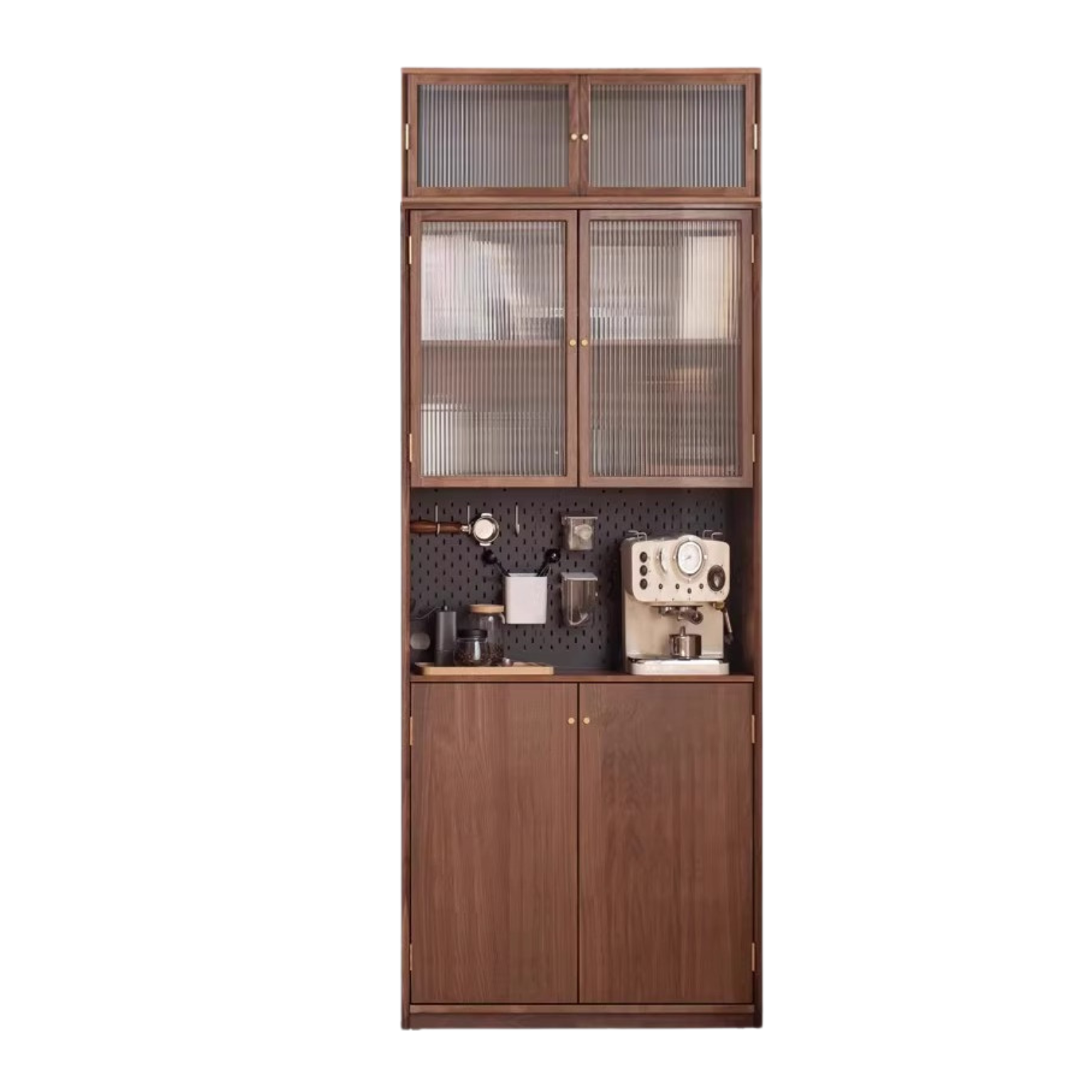 Black Walnut Solid Wood Bookcase Display Glass Door Storage Cabinet
