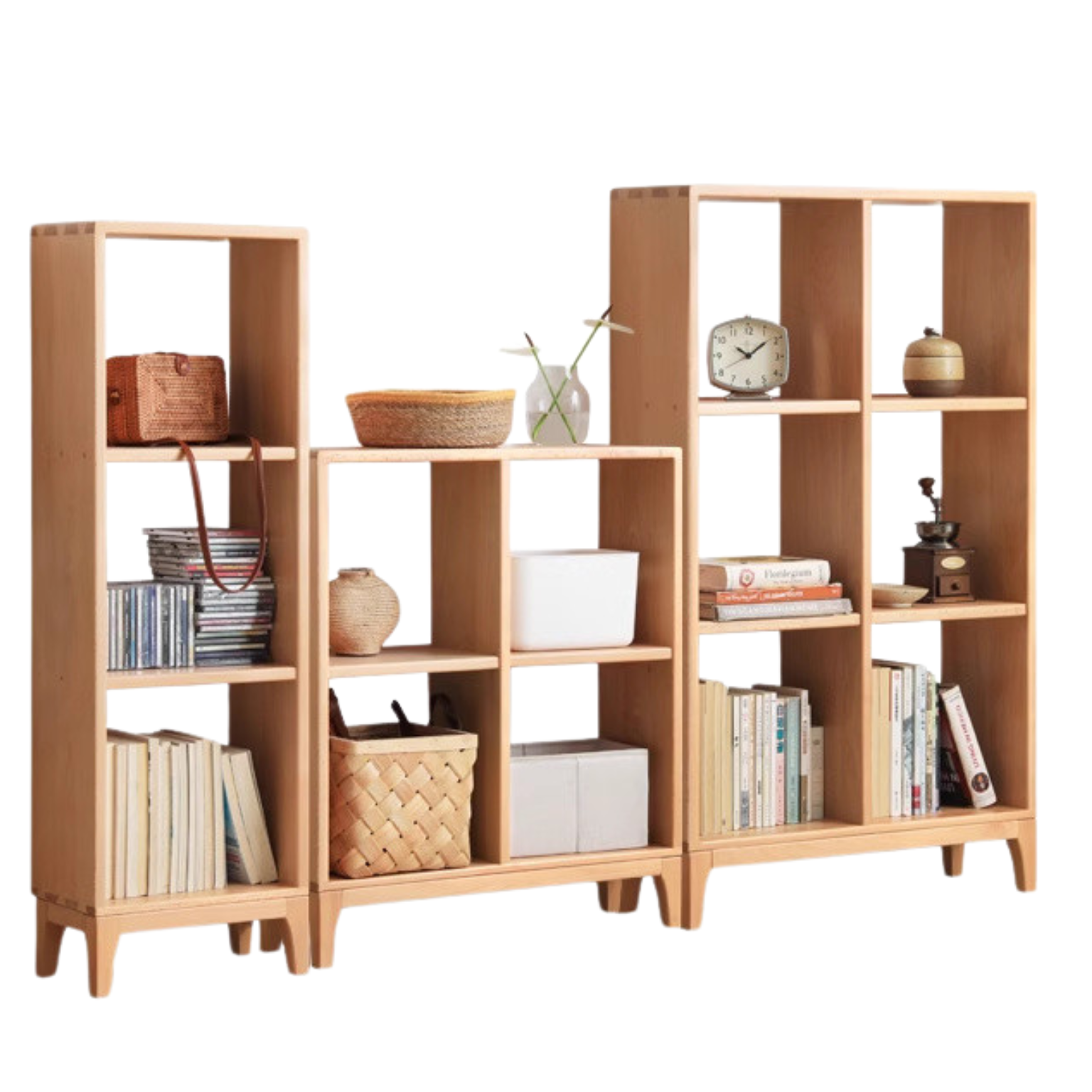 Beech Solid Wood Bookshelf, Nordic Display Rack