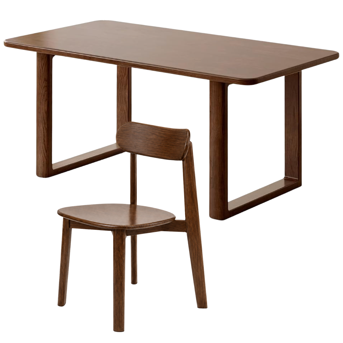 Black Walnut, Oak Solid Wood Dining Table with Industrial Trestle Legs