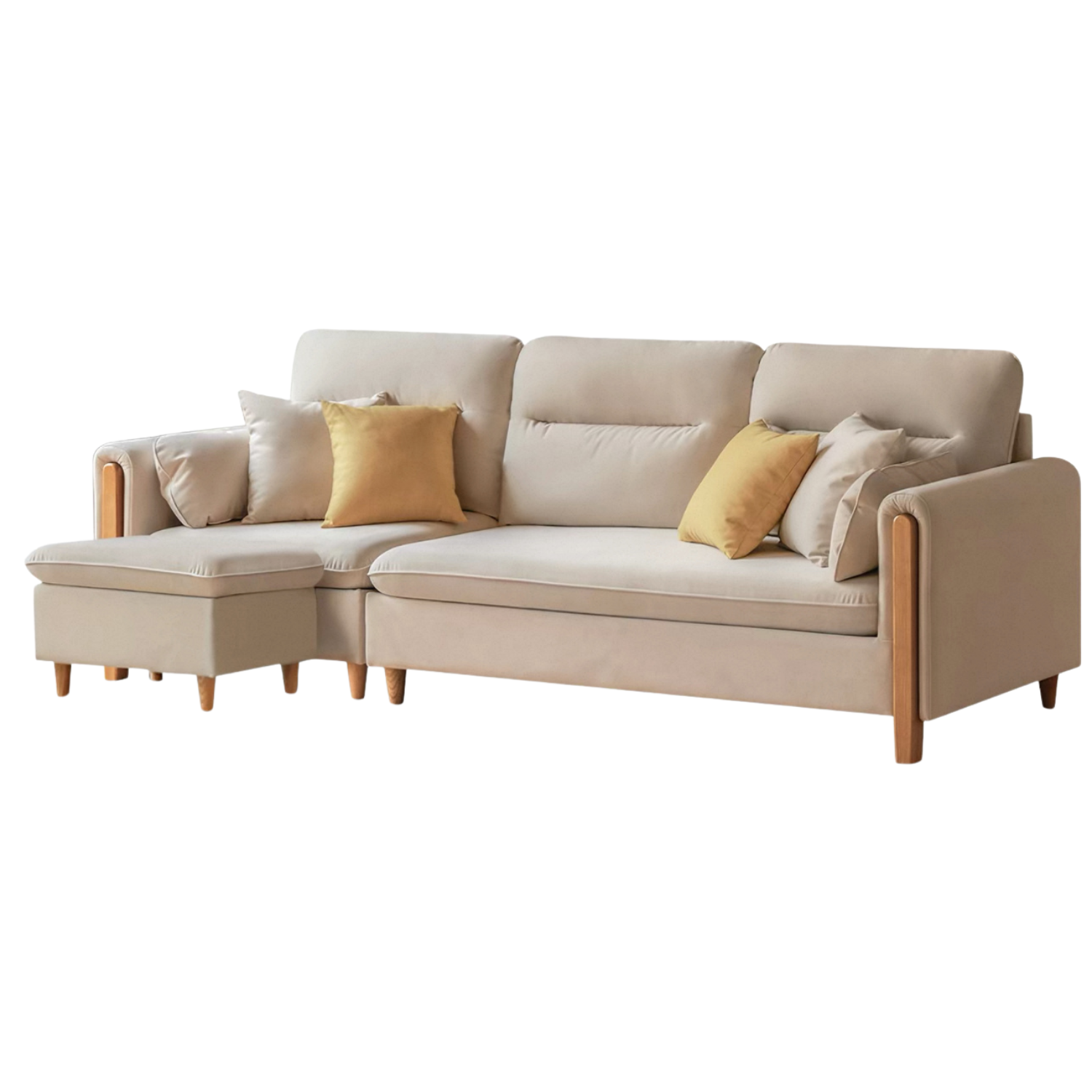 Oak Solid Wood Modern Corner-Style Fabric Sofa