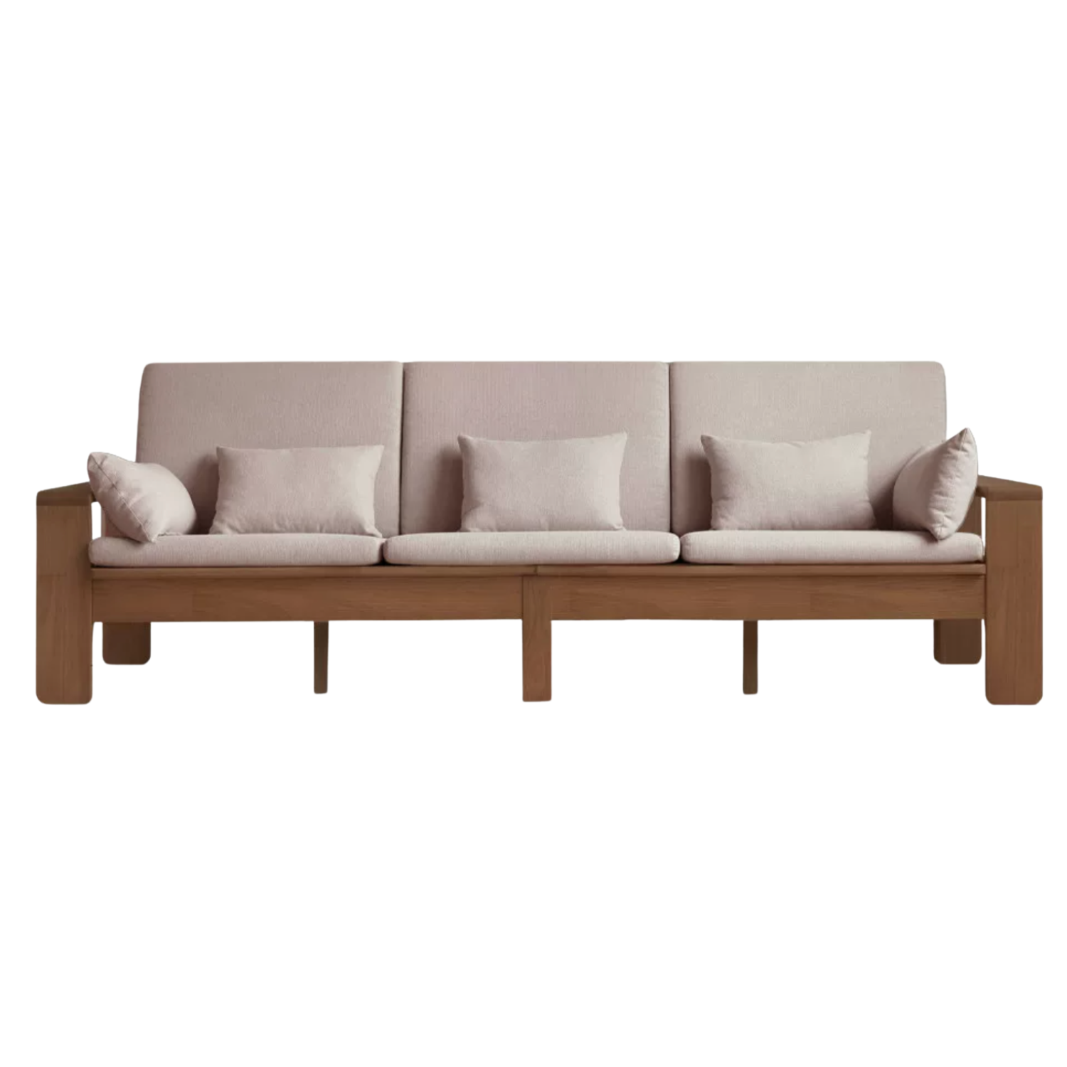 Oak, Rubberwood, Ash solid wood Frame Sofa with Vertical Slat Back and Linen Cushions