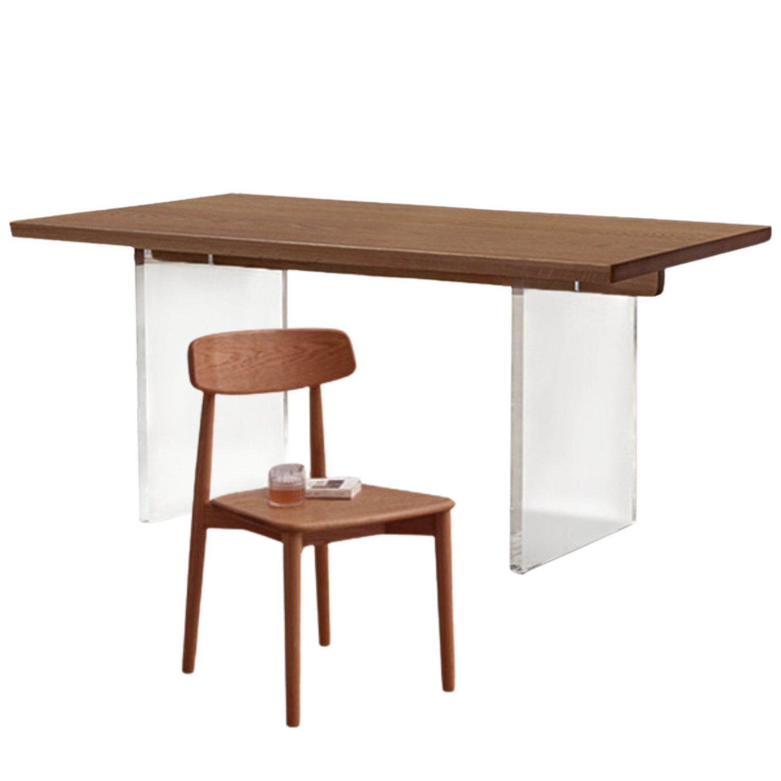 Black Walnut, South American Walnut, Oak Solid Wood Acrylic Suspension Dining Table
