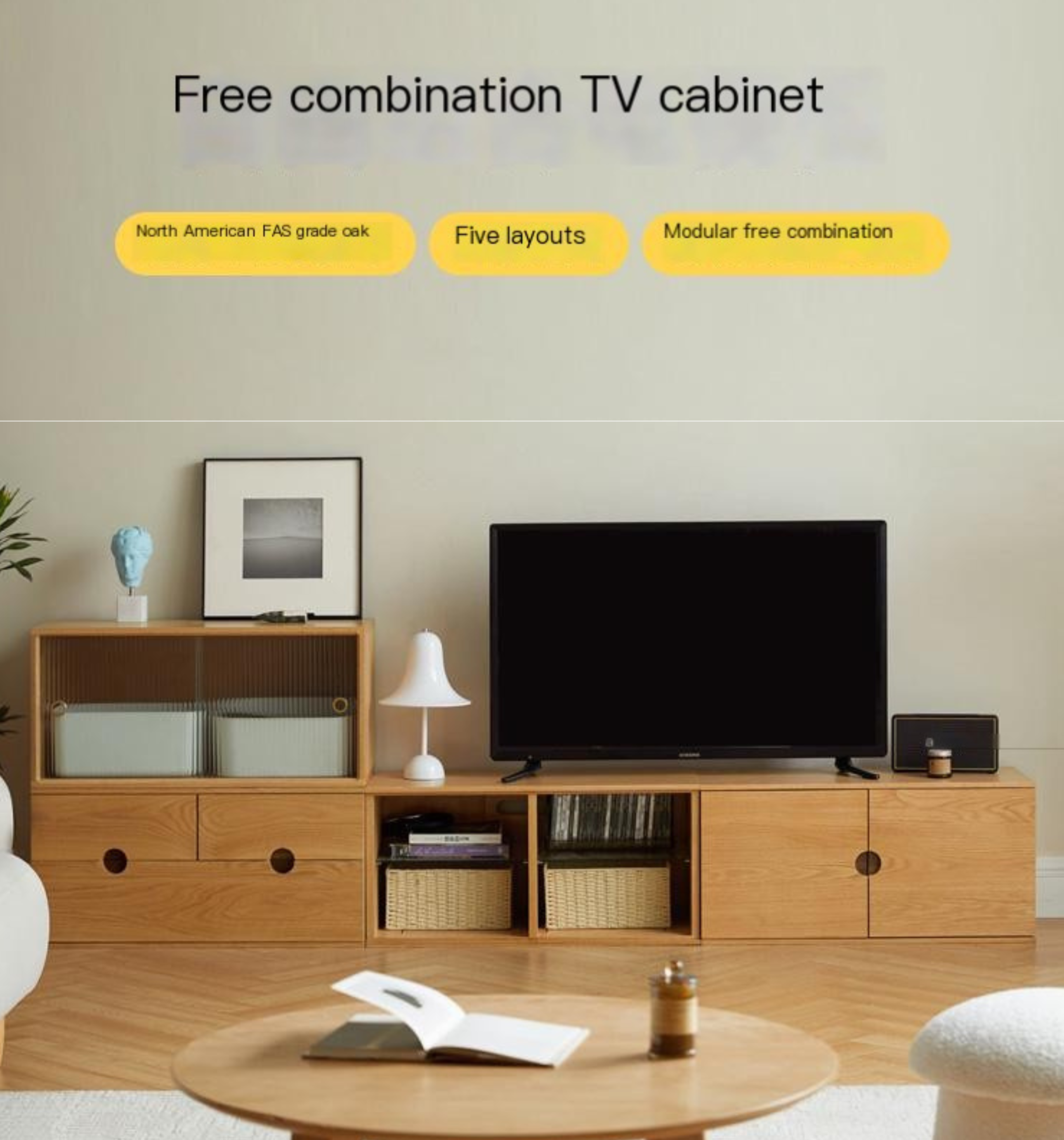 Oak Solid Wood Modern TV Cabinet.