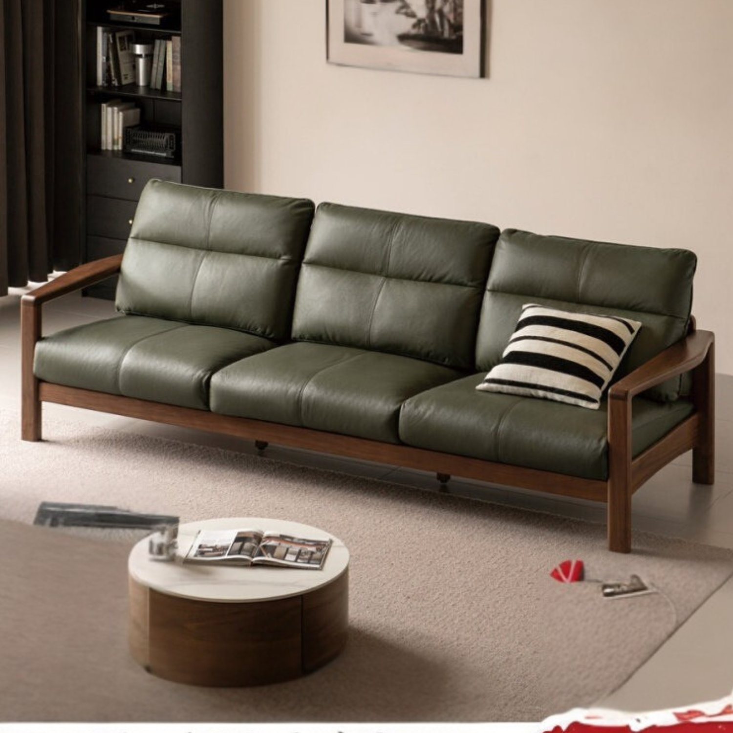 Black Walnut Solid Wood Genuine Leather Luxury Sofa-