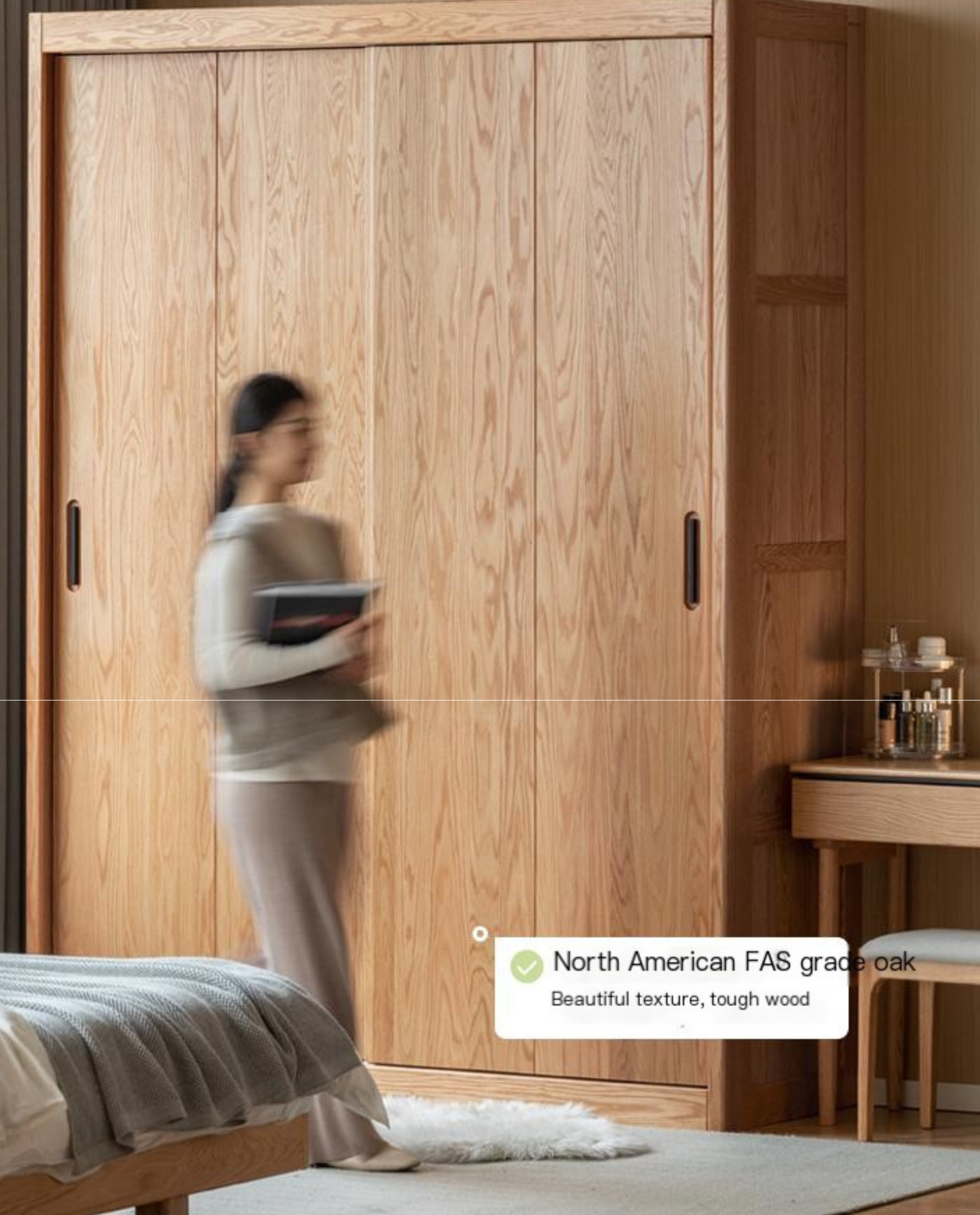 Oak, Ash Solid Wood Modern Wardrobe.