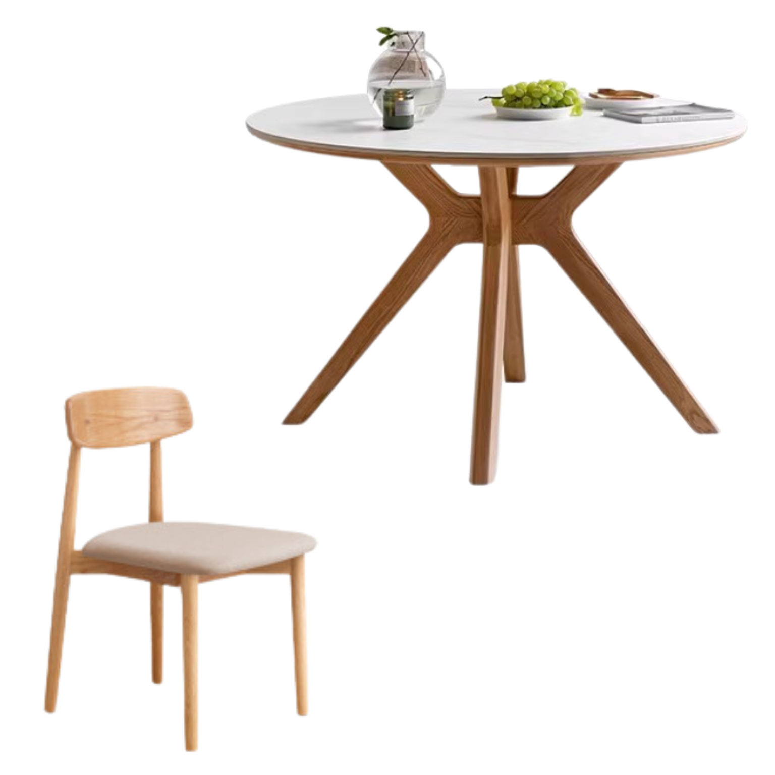 Oak Solid Wood Modern Minimalist Style Round Dining Table
