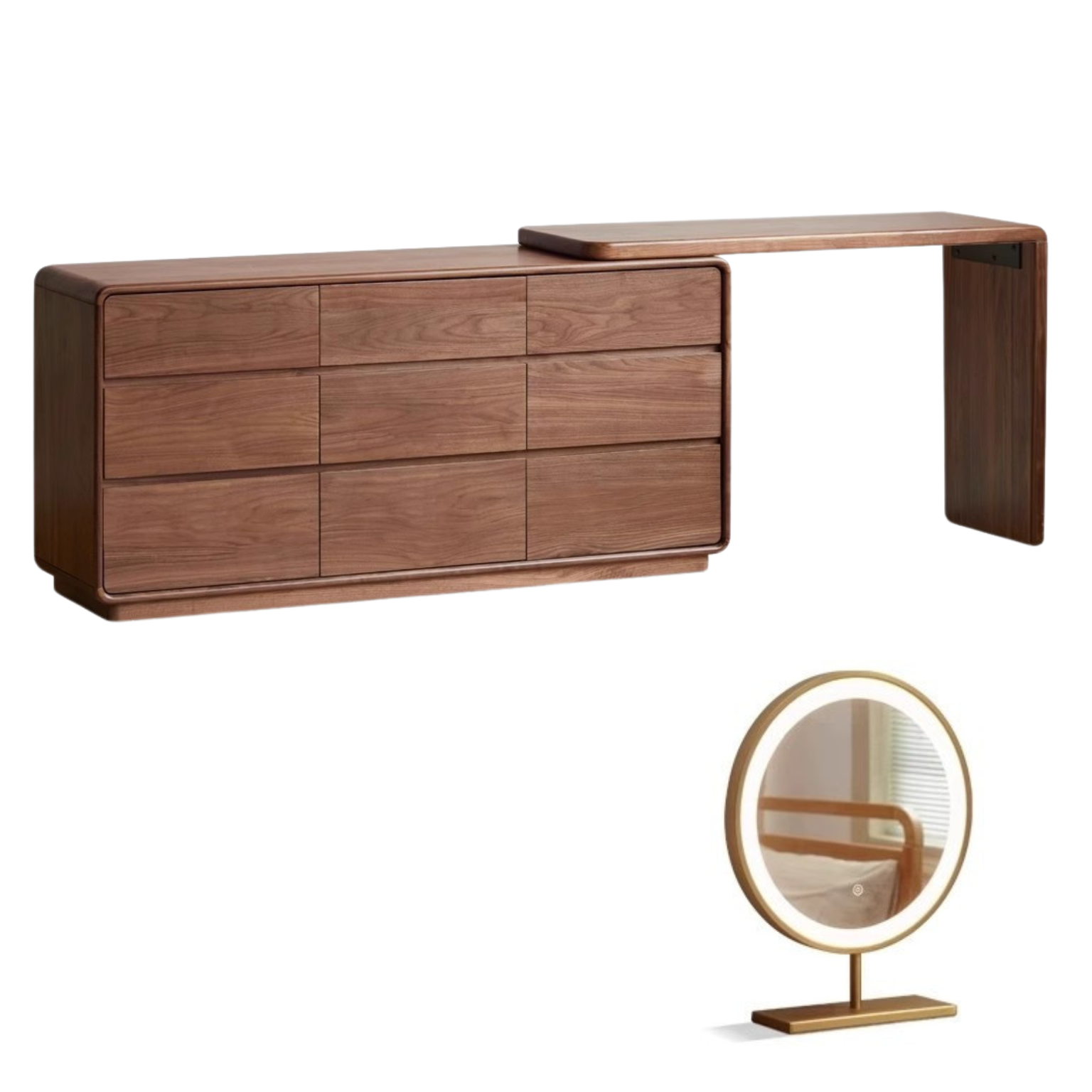 Black Walnut, Golden Sandalwood Telescopic Vanity Table.