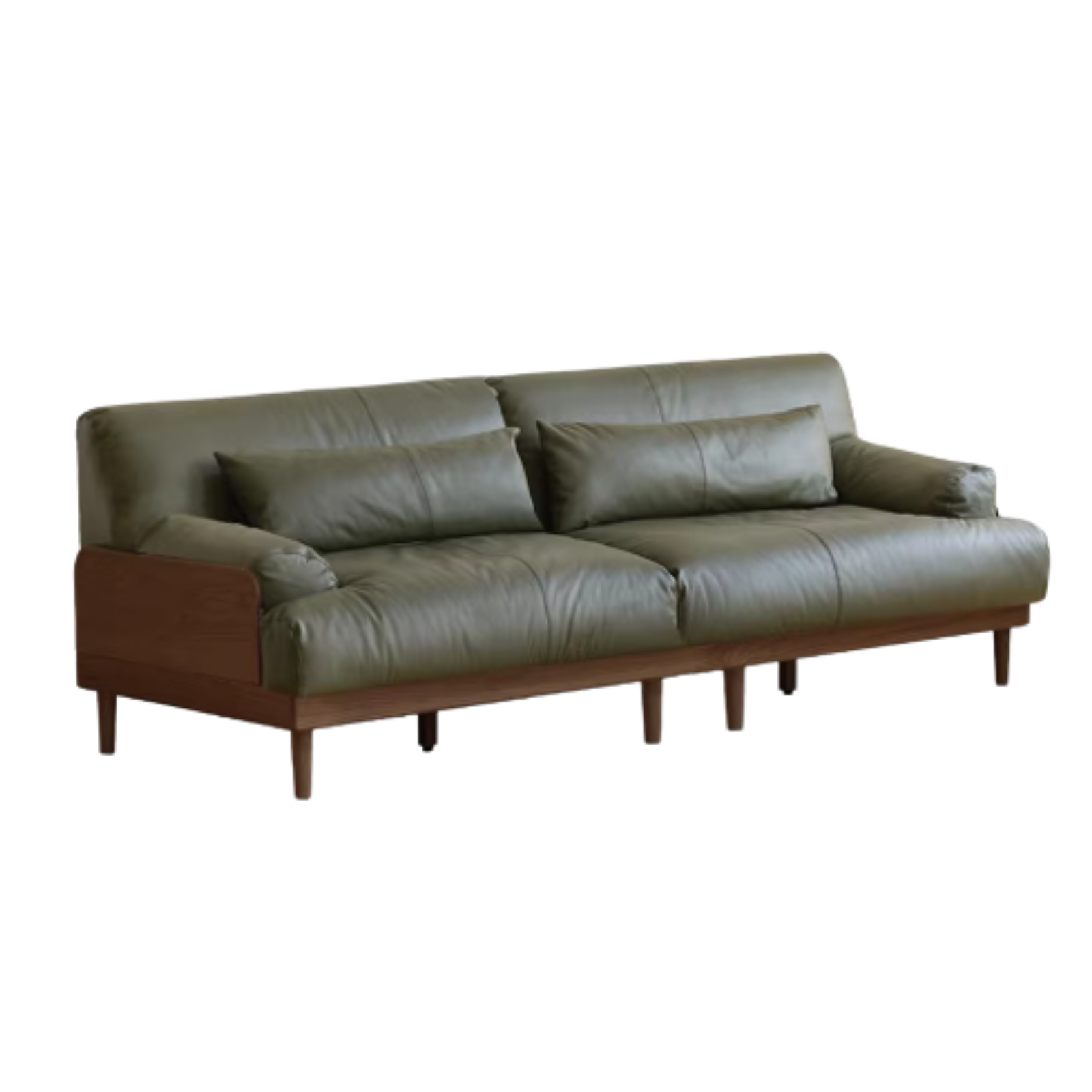 Black Walnut, Oak Solid Wood Leather Down Sofa.