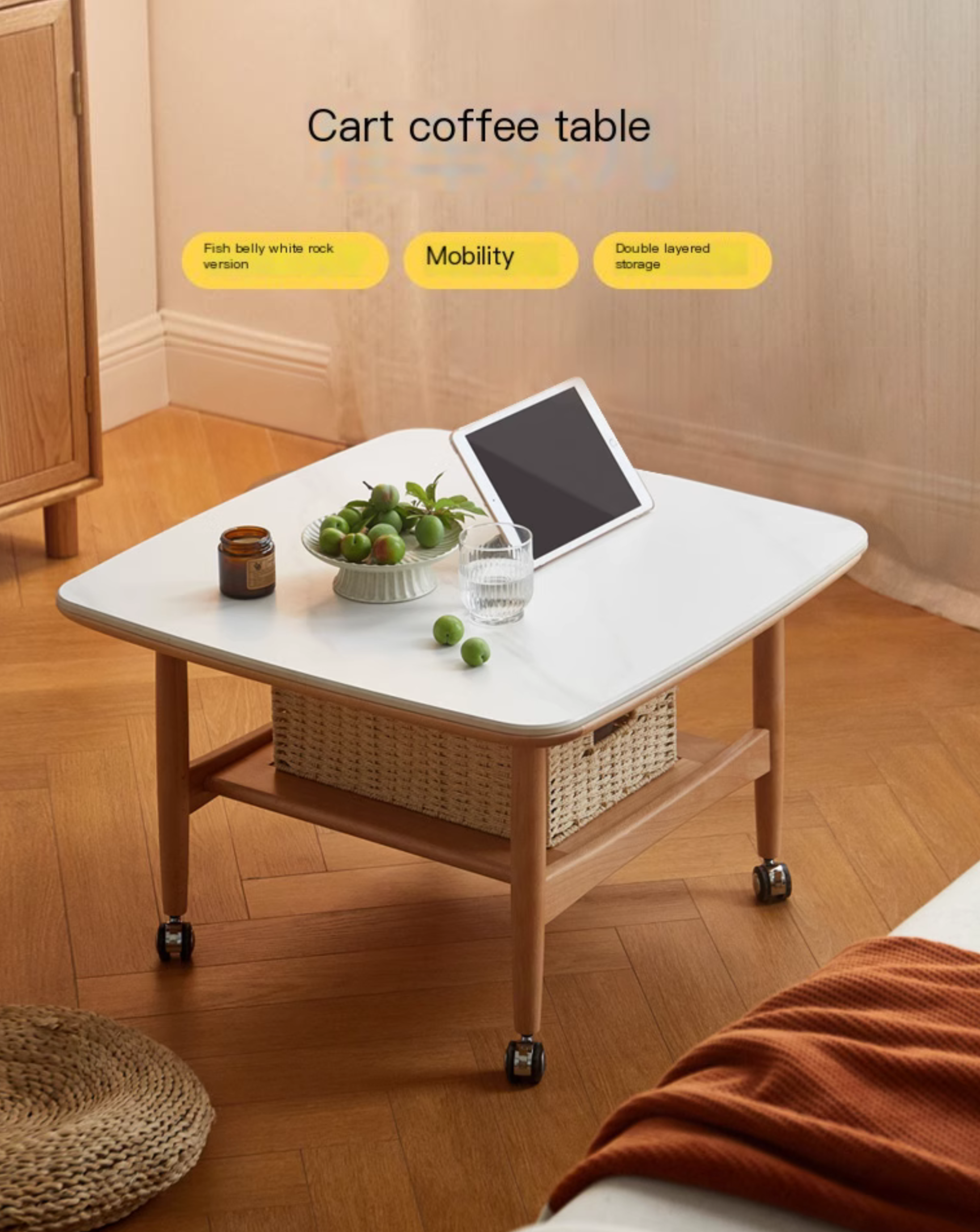 Oak Solid Wood Rock Board Tea Table.