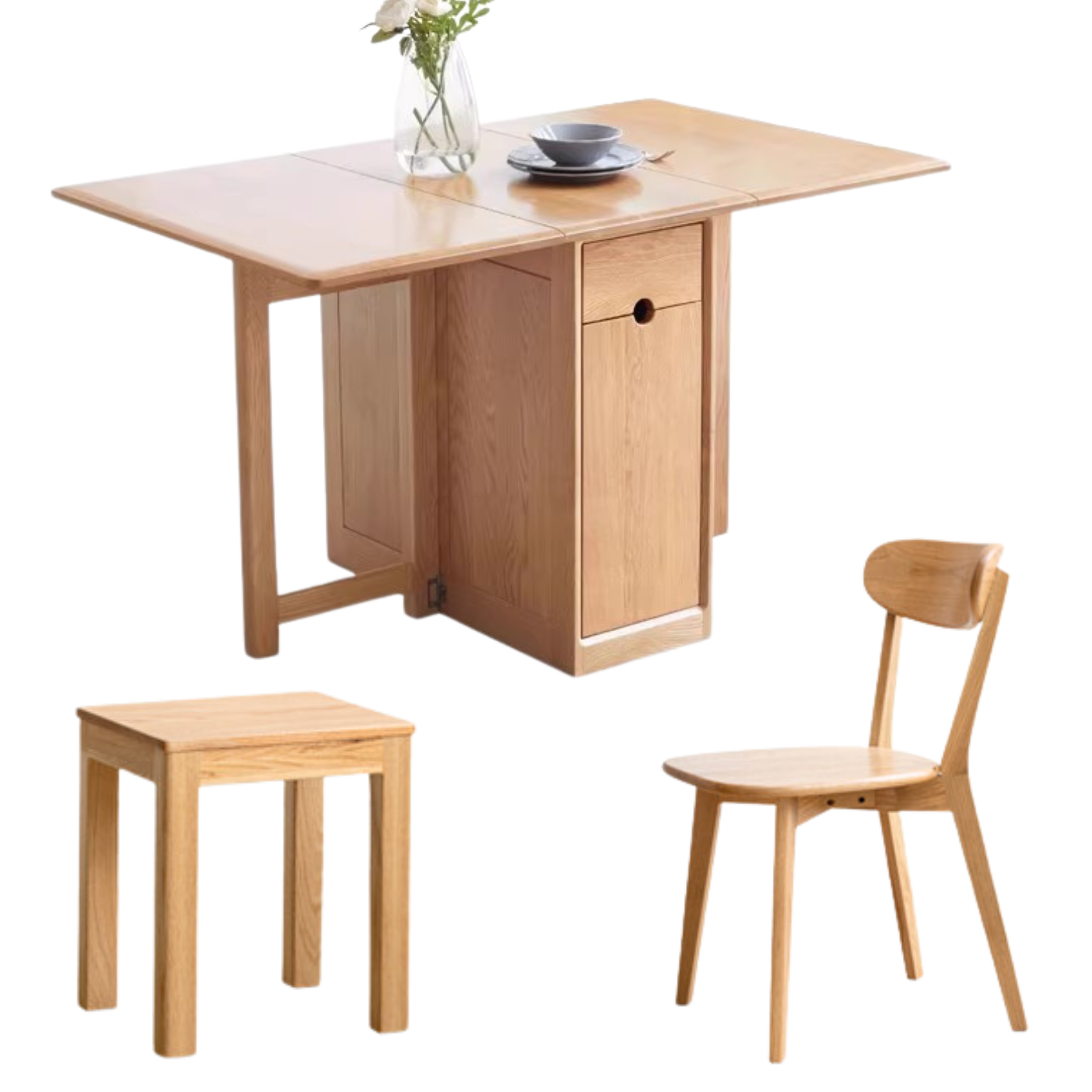 Ash, Oak Solid Wood Folding Dining Table