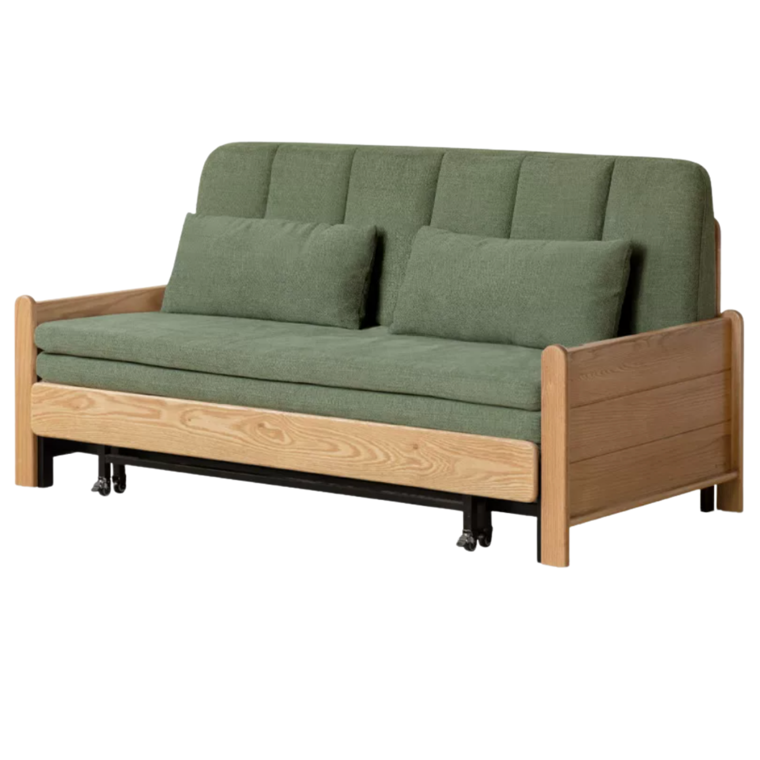 Ash, Oak Solid Wood Sleeper Sofa with Solid Wood Armrests and Built-In Wheels