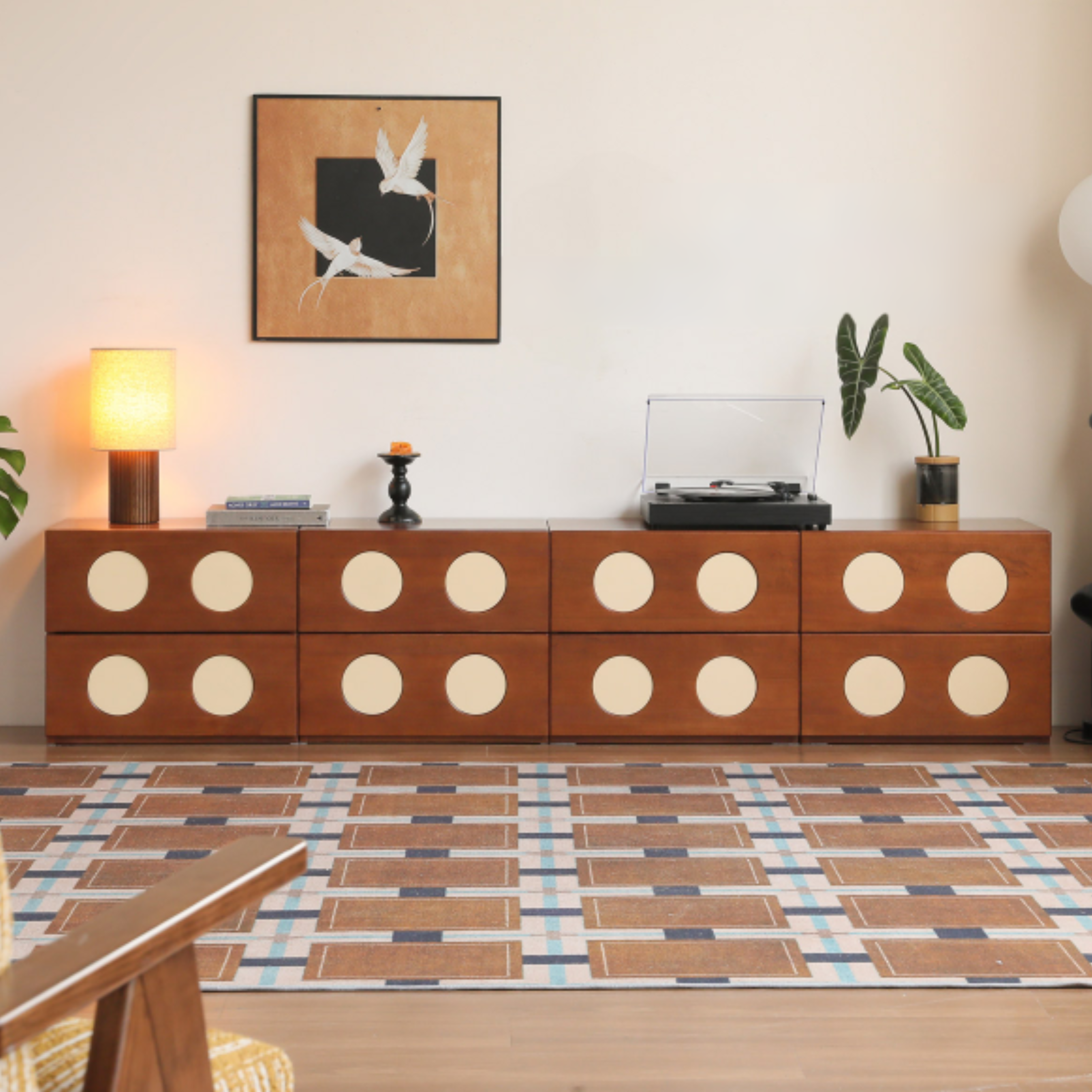Poplar Solid Wood Ancient Style Module Combination TV Cabinet.