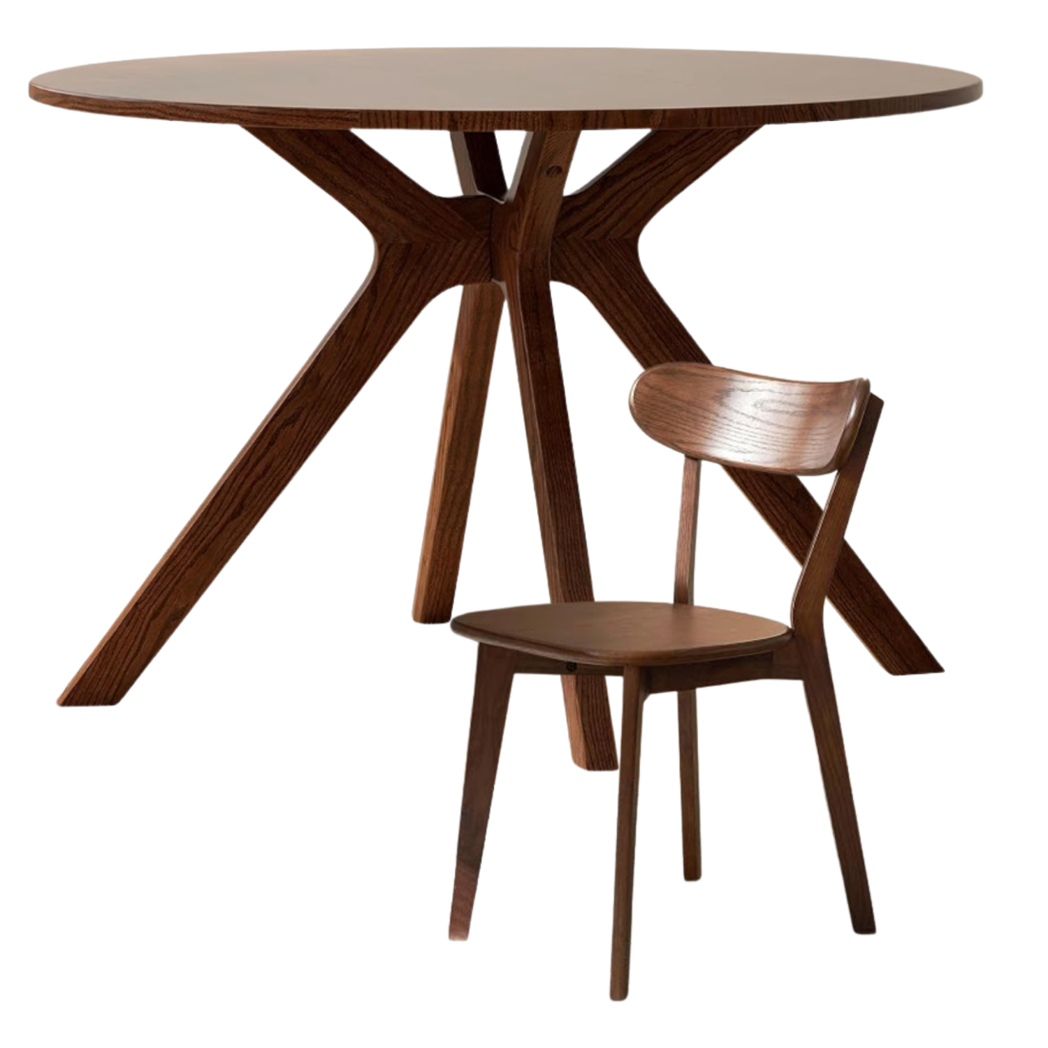 Black Walnut, Oak Solid Wood Round Dining Table with X-Shape Crossed Legs